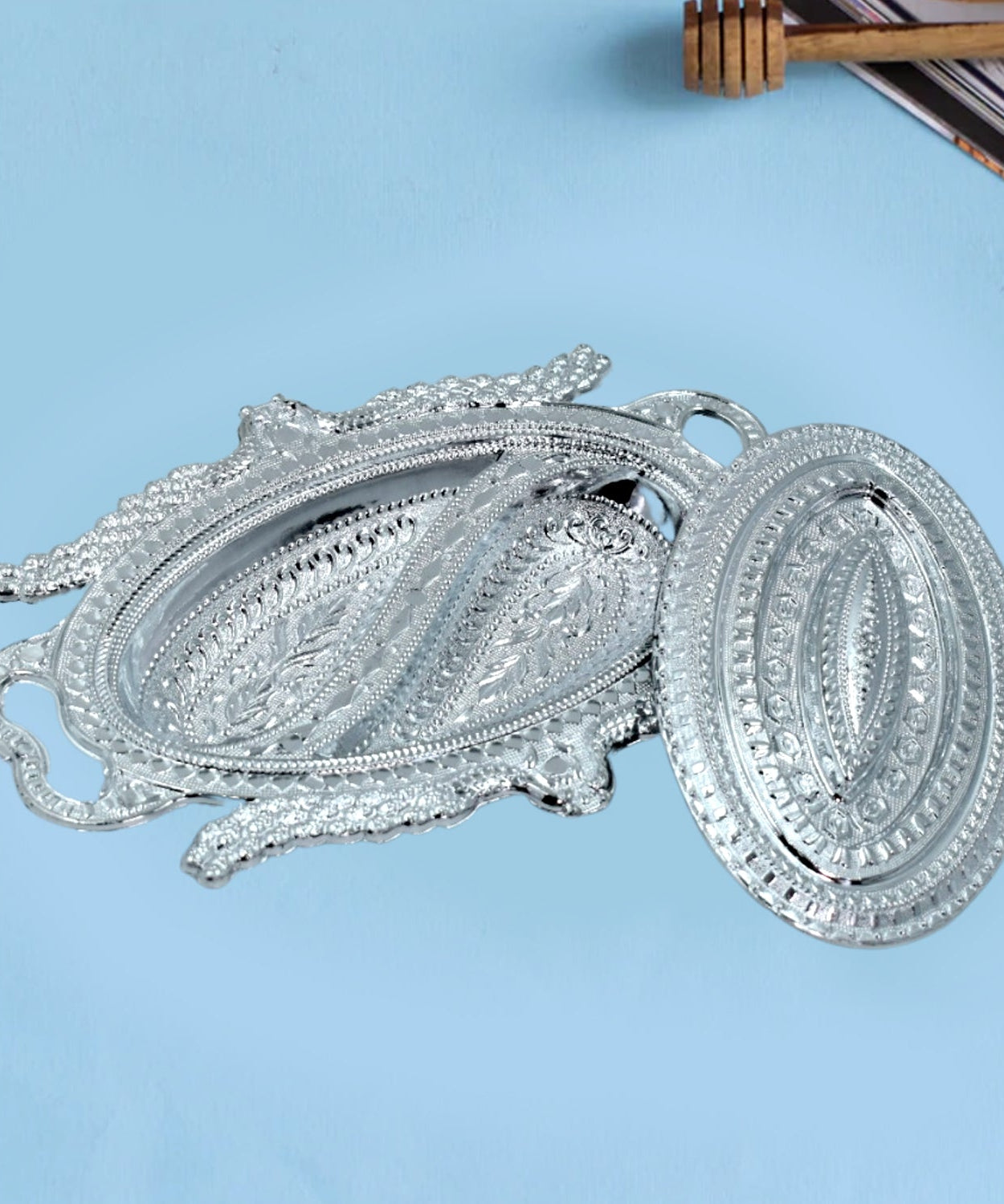 Multi-purpose silver tray for serving snacks and dry fruits