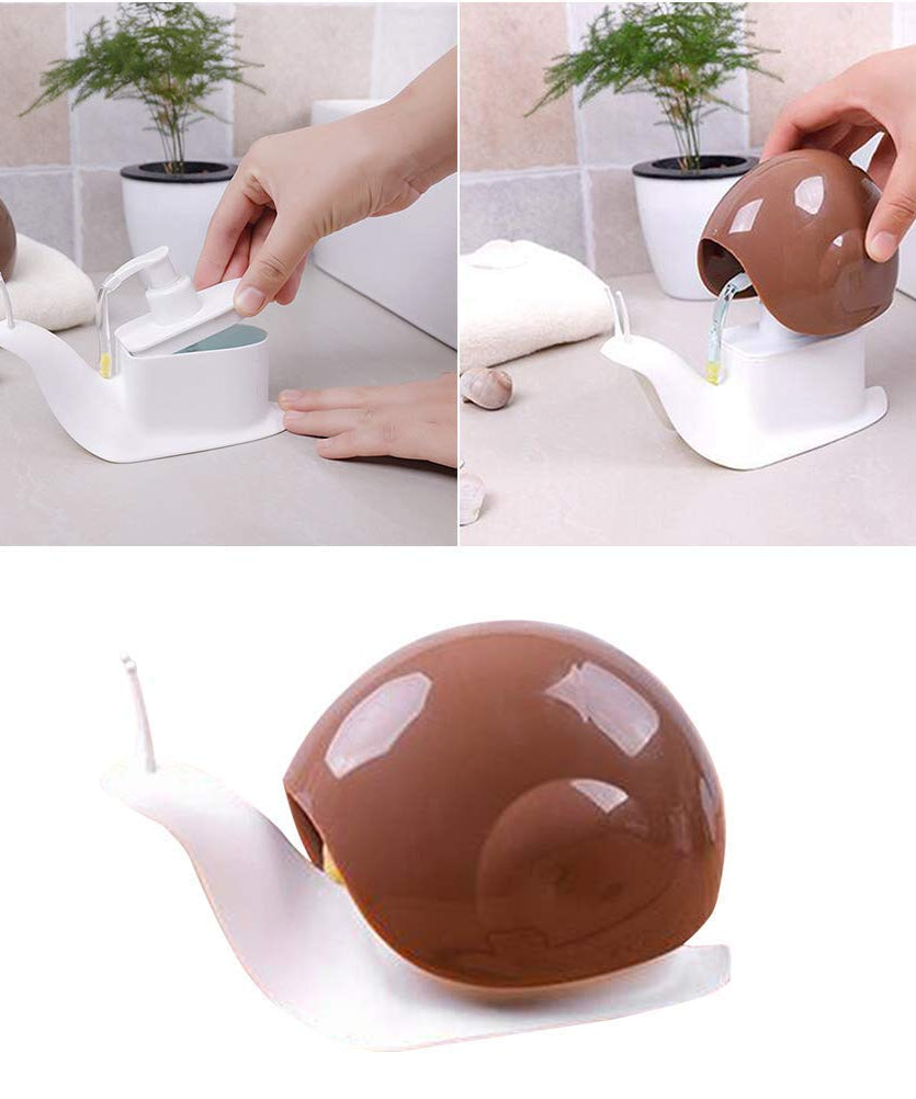 Portable liquid soap dispenser in a snail shape for easy use.
