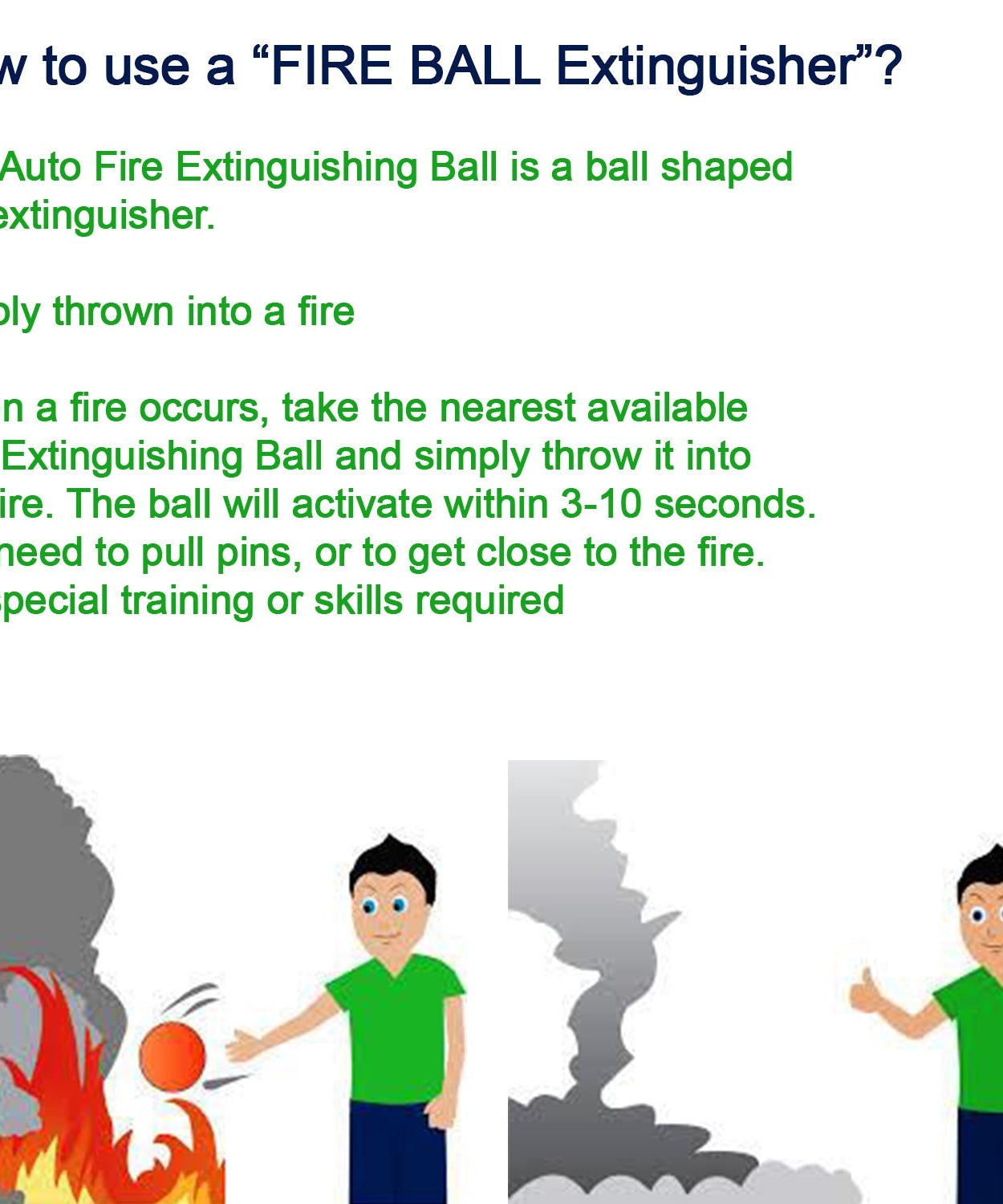 Green fire extinguisher ball, automatic safety device for various environments