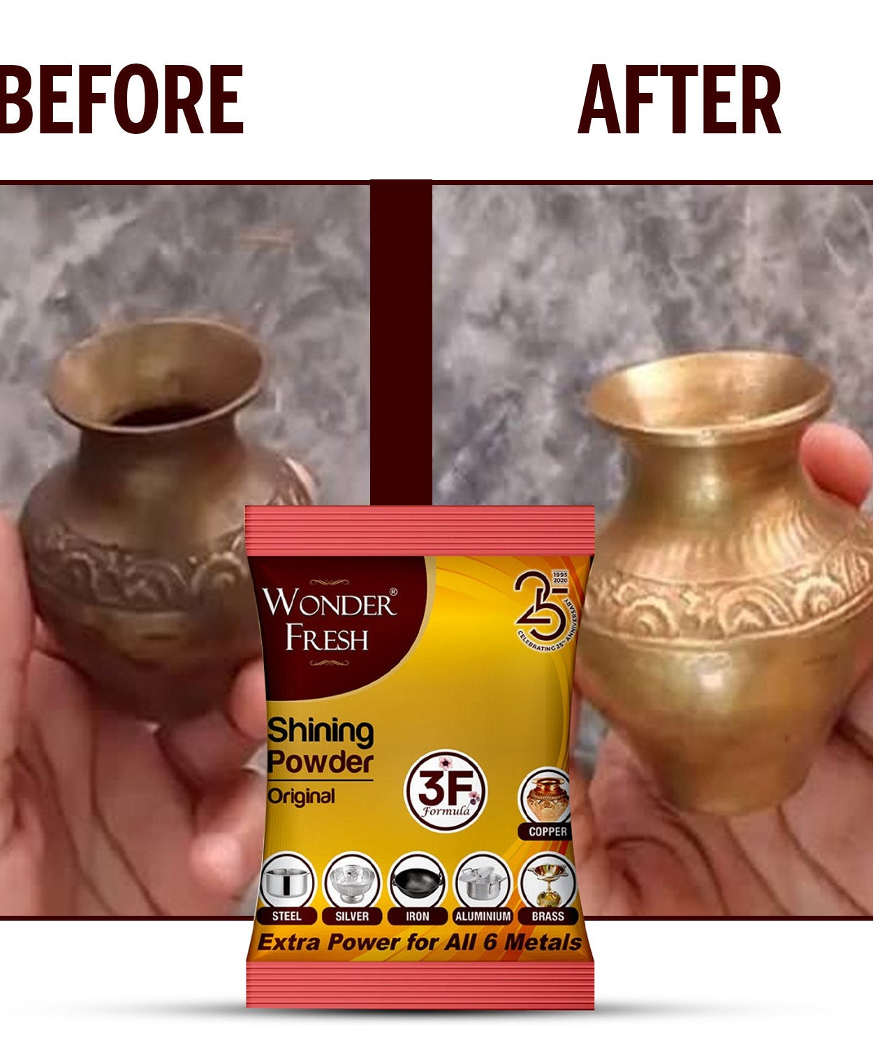 Shining Powder, Cleans and Polishes Copper, Brass, Silver, Aluminum, Iron, and Steel, Removes Tarnish and Oxidation (200 GM)