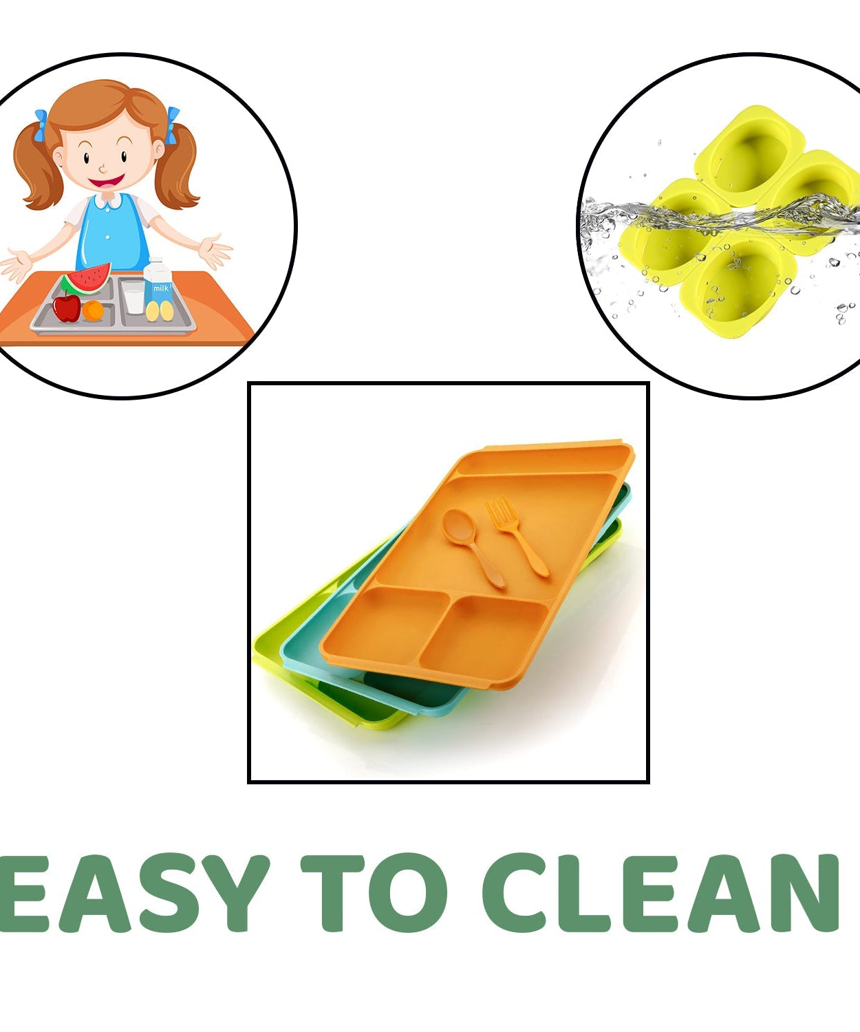 4-compartment plate with spoon and fork for serving various foods