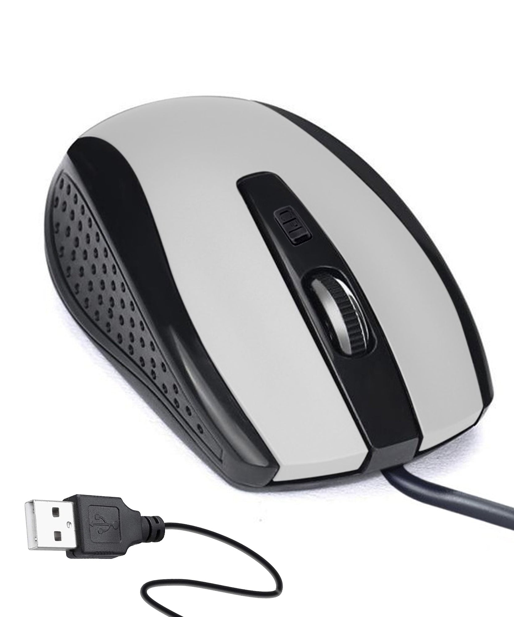 Silver wired mouse for PC, faster response, sleek design