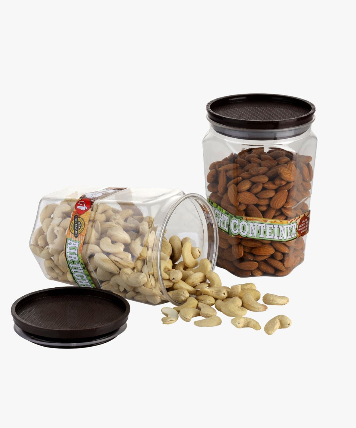 Round airtight jars for food storage.