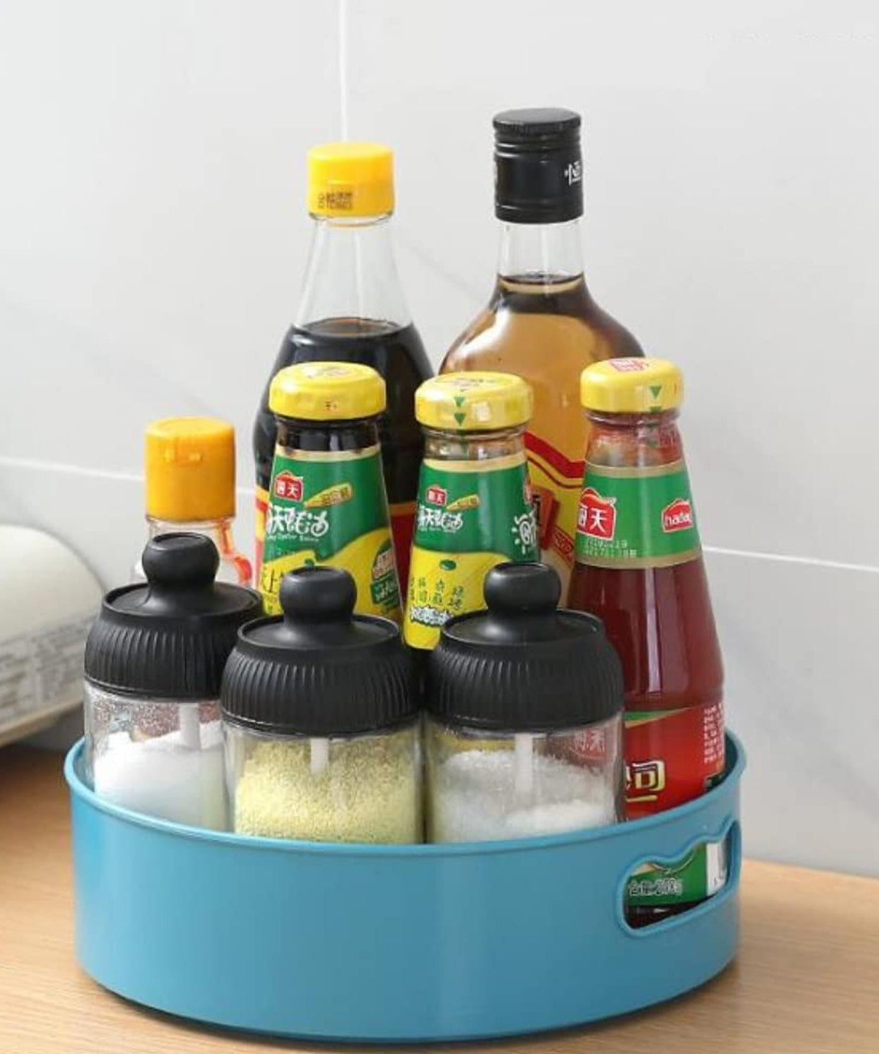 Turntable organizer with brown box