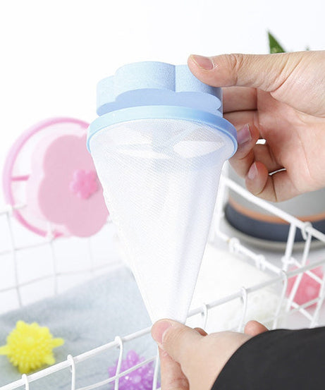 Mesh filter for removing hair and lint from laundry.