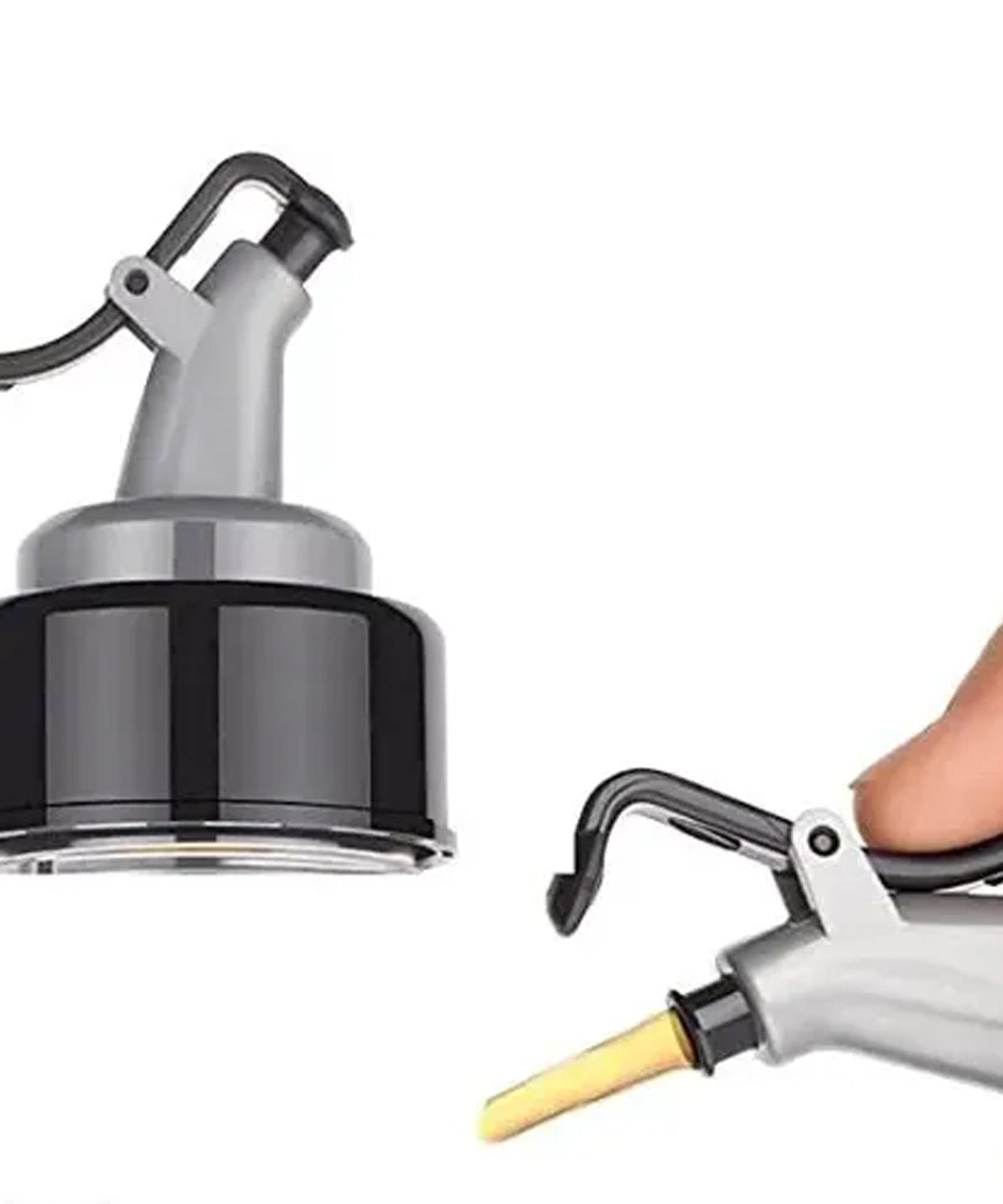 Clear plastic oil dispenser with a controlled use spout and secure lid.