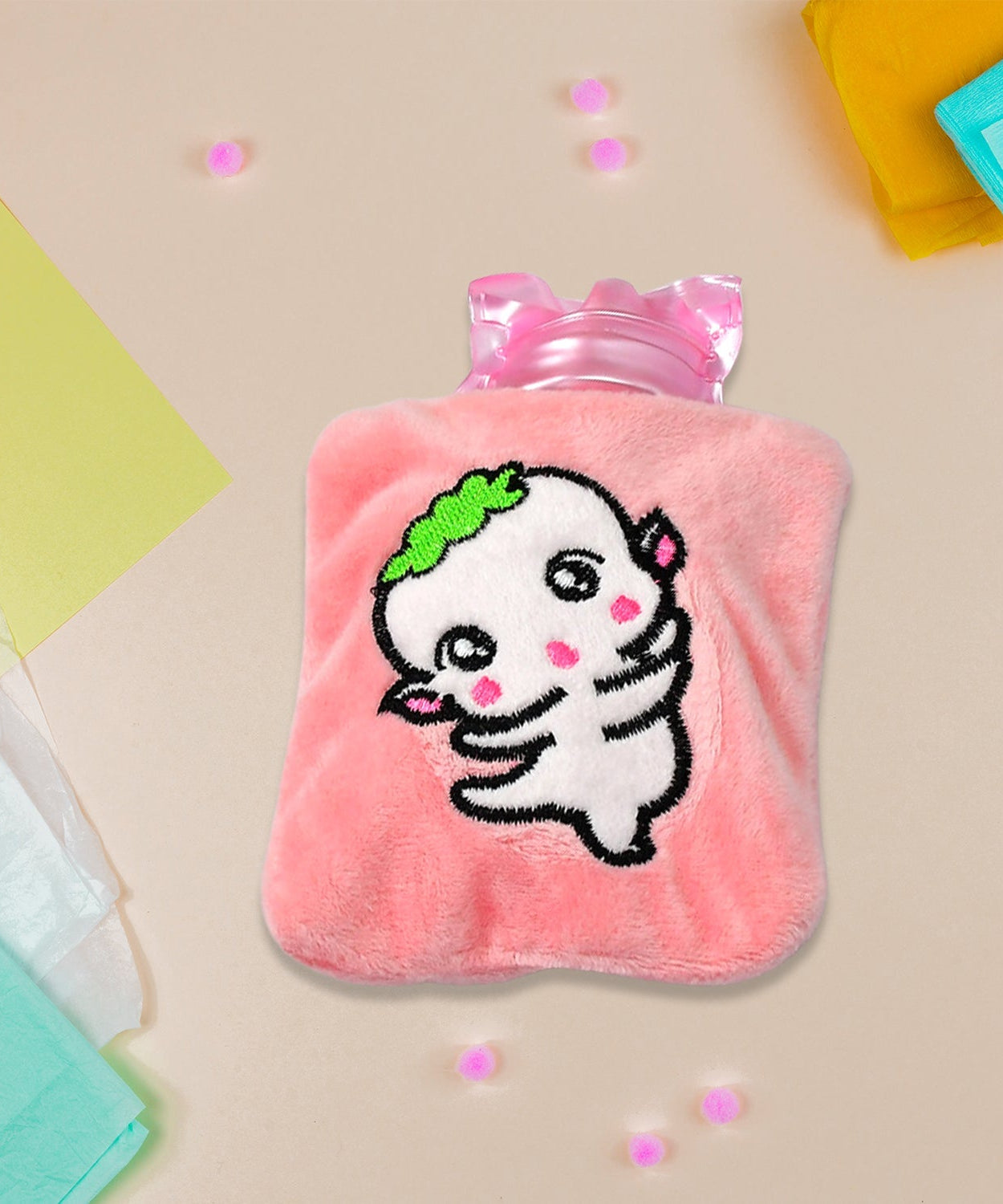 Pink Cartoon Small Hot Water Bag with Cover for Pain Relief