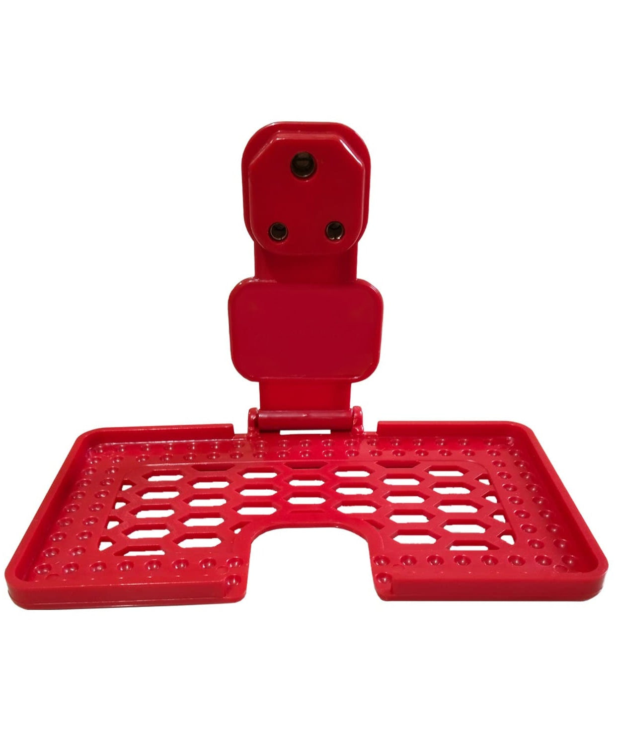 Red charging holder that fits in a wall socket.