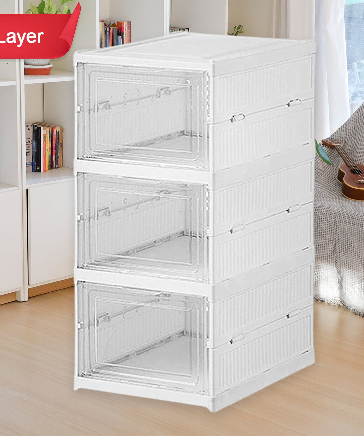 Stackable Multifunctional Storage, for Clothes Foldable Drawer Shelf Basket Utility Cart Rack Storage Organizer Cart for Kitchen, Pantry Closet, Bedroom, Bathroom, Laundry (3 Layer / 1 Pc)