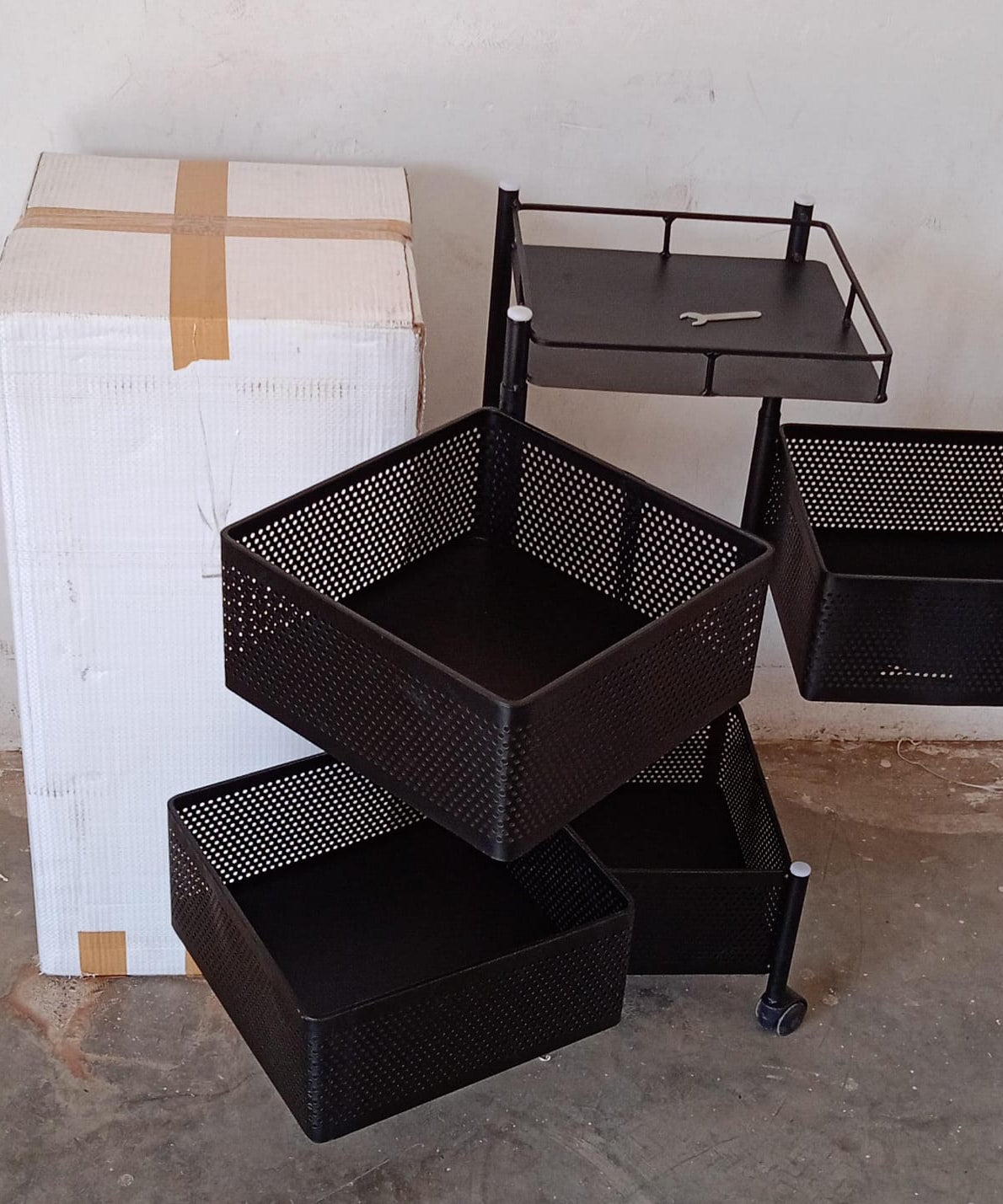 Metal High Quality Kitchen Trolley Kitchen Organizer Items and Kitchen Accessories Items for Kitchen Rack Square Design for Fruits & Vegetable Onion Storage Kitchen Trolley with Wheels (4 Layer)