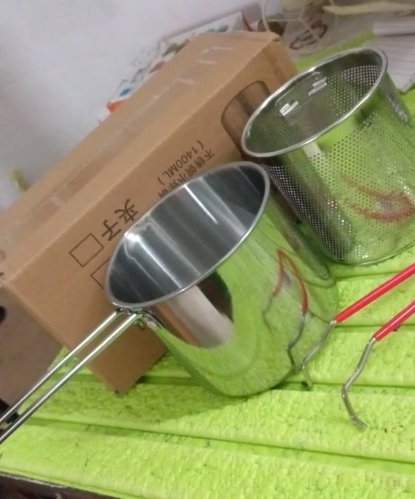 Small Deep Frying Pot With Strainer Basket (2 Pc Set / 1200 ML))