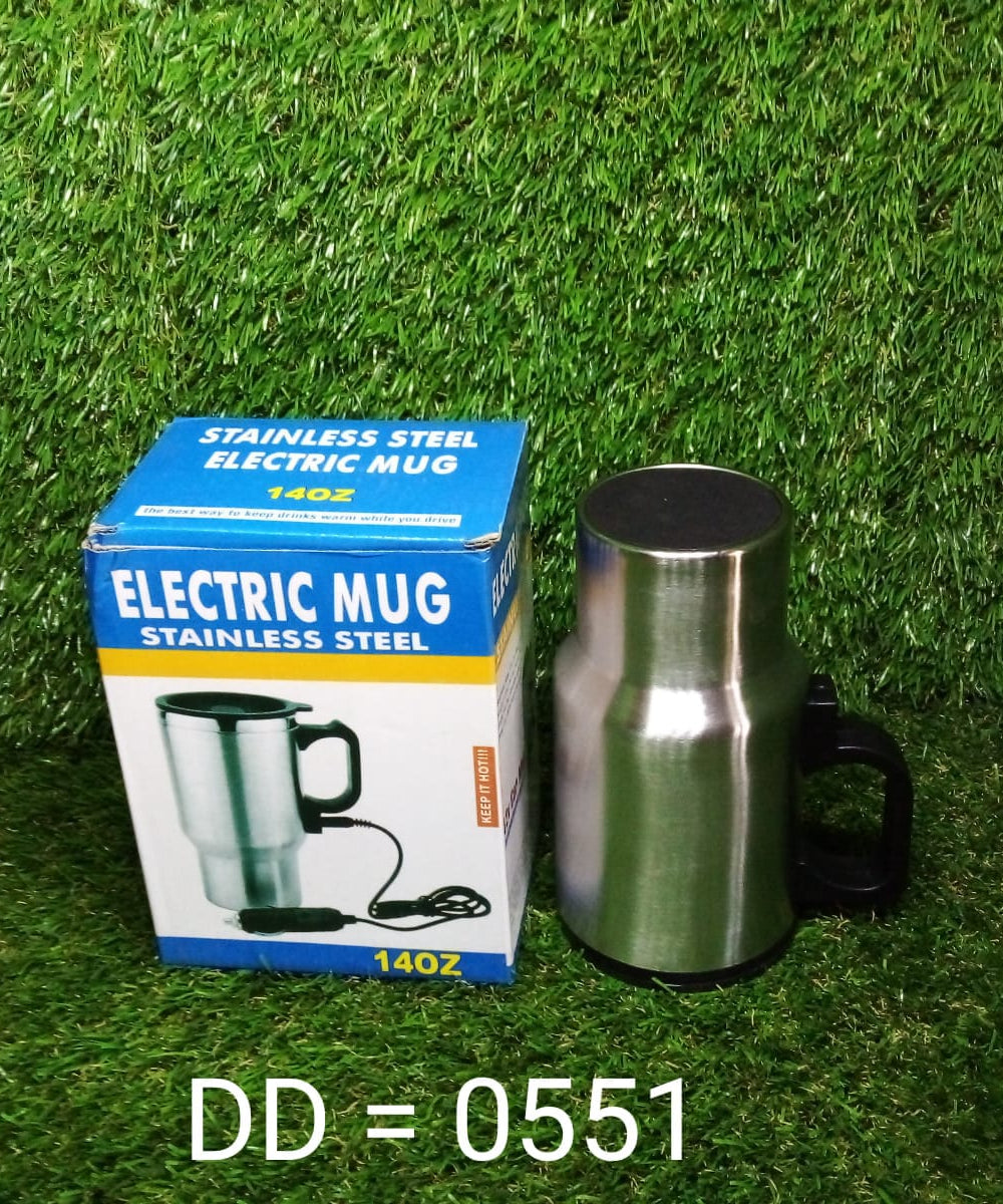 Travel-friendly 12V car kettle mug in silver
