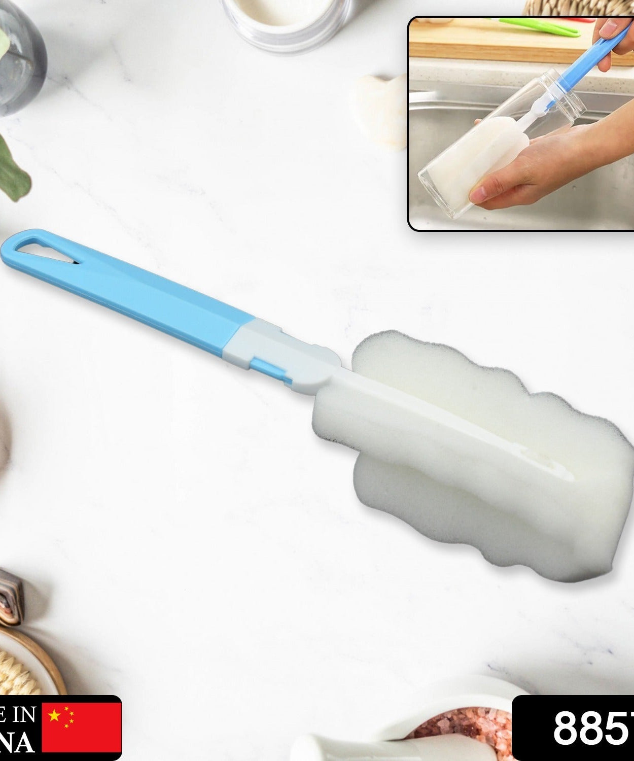 Sponge Cleaning Brush Kitchen Tool Bottle Soft Brush for Dishes| Cleaning Brush Cleaner with Plastic Long Handle, Soft Dish Washing Foam Cleaning Brushes For Cups Mugs Kettles Wine Glasses and Baby Bottles (1 Pc)