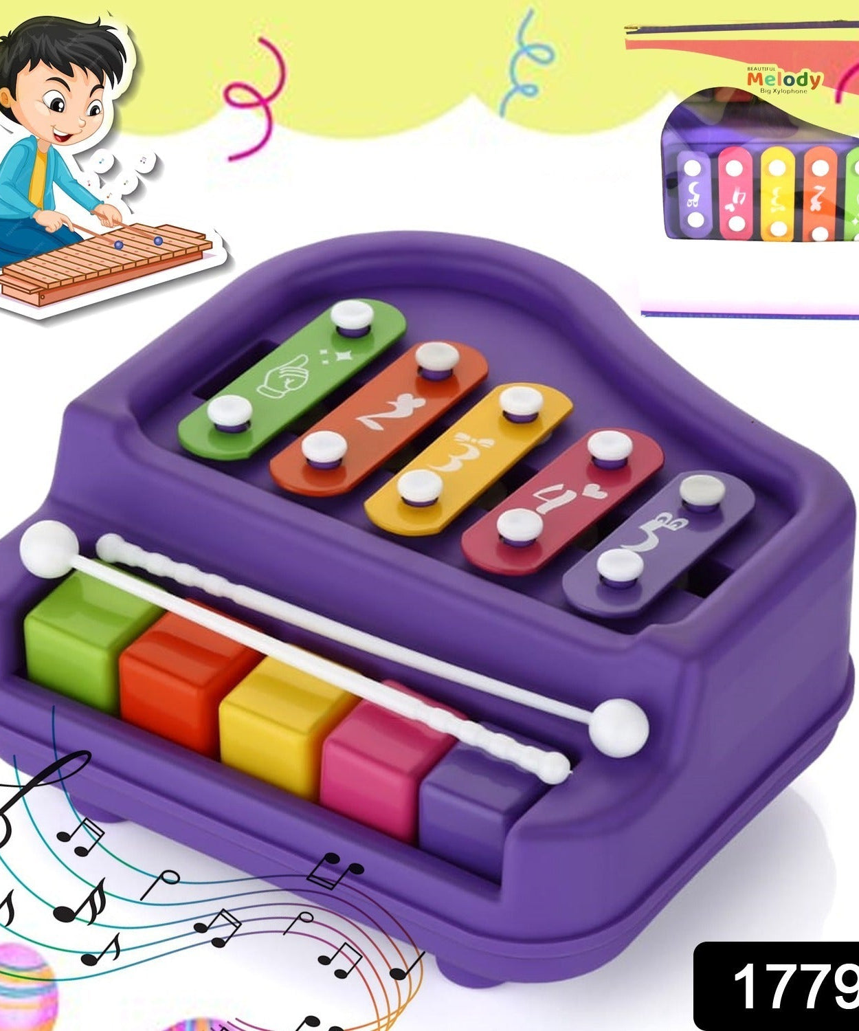 2 in 1 Baby Piano Xylophone Toy for Toddlers, 5 Multicolored Key Keyboard Xylophone Piano, Preschool Educational Musical Learning Instruments Toy for Baby Kids Girls Boys 3+ Years (1 Pc)