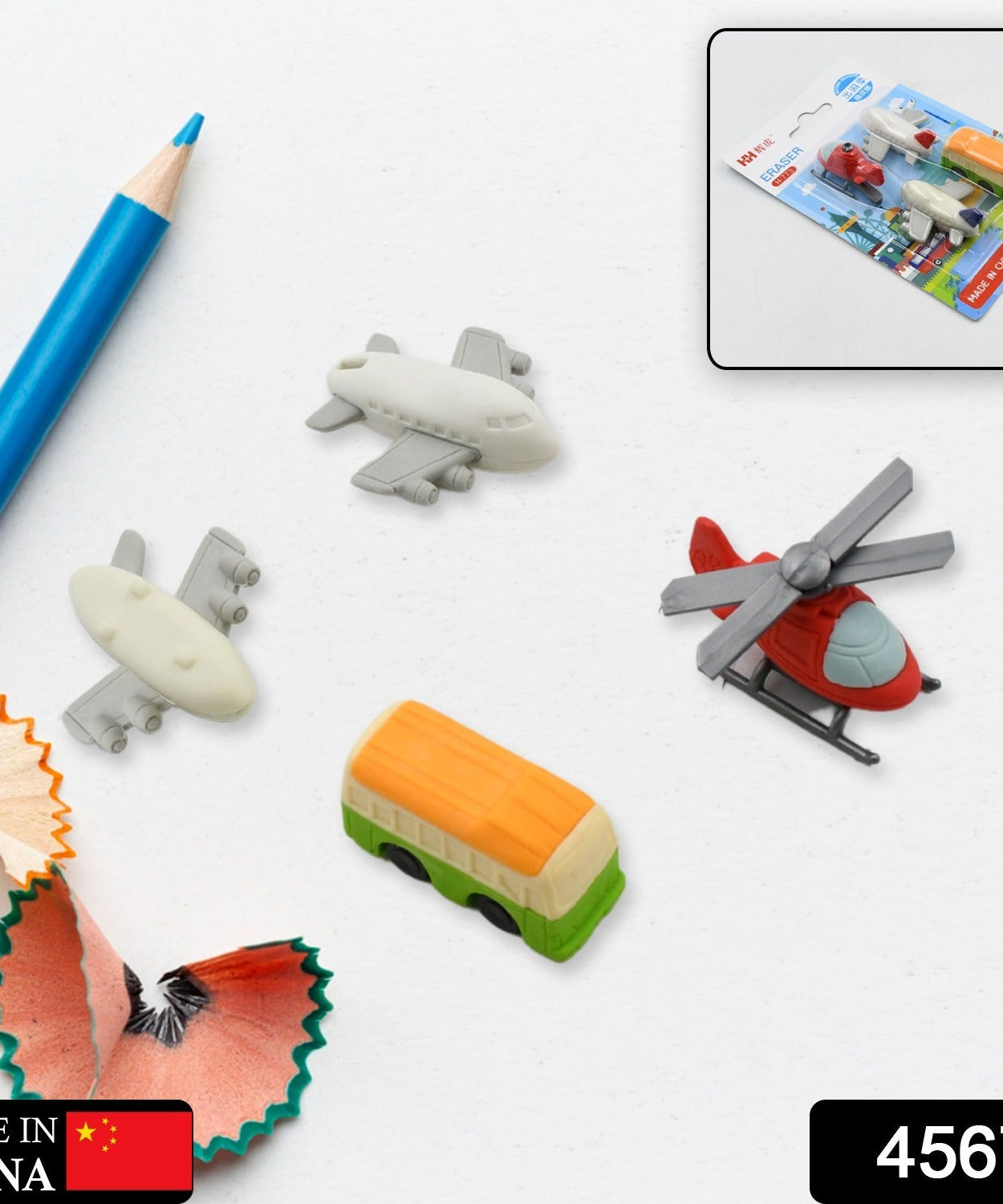 School erasers with vehicle designs