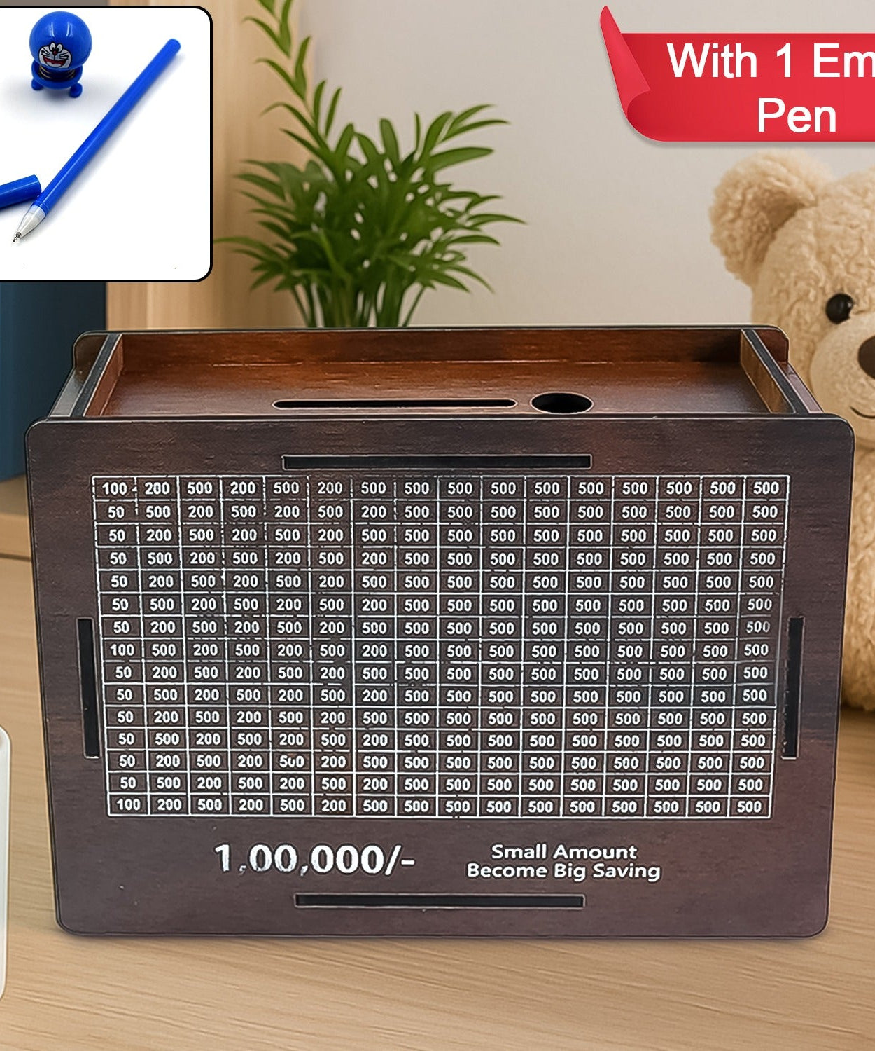 Wooden Money / Piggy Bank, Money Box (1 Pc / 1 Emoji Pan)