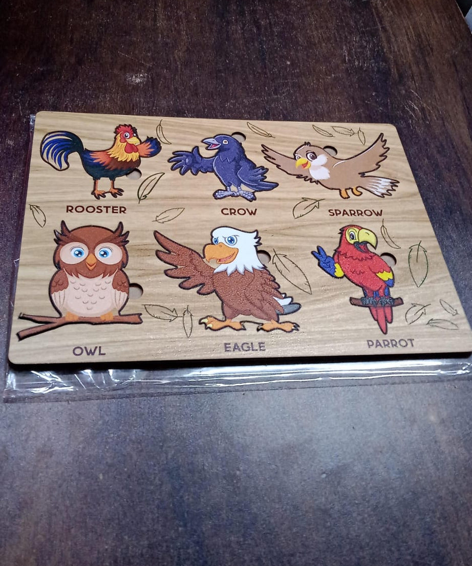 Wooden Bird Puzzle Learning Educational Board (1 Set / 28×20 Cm)