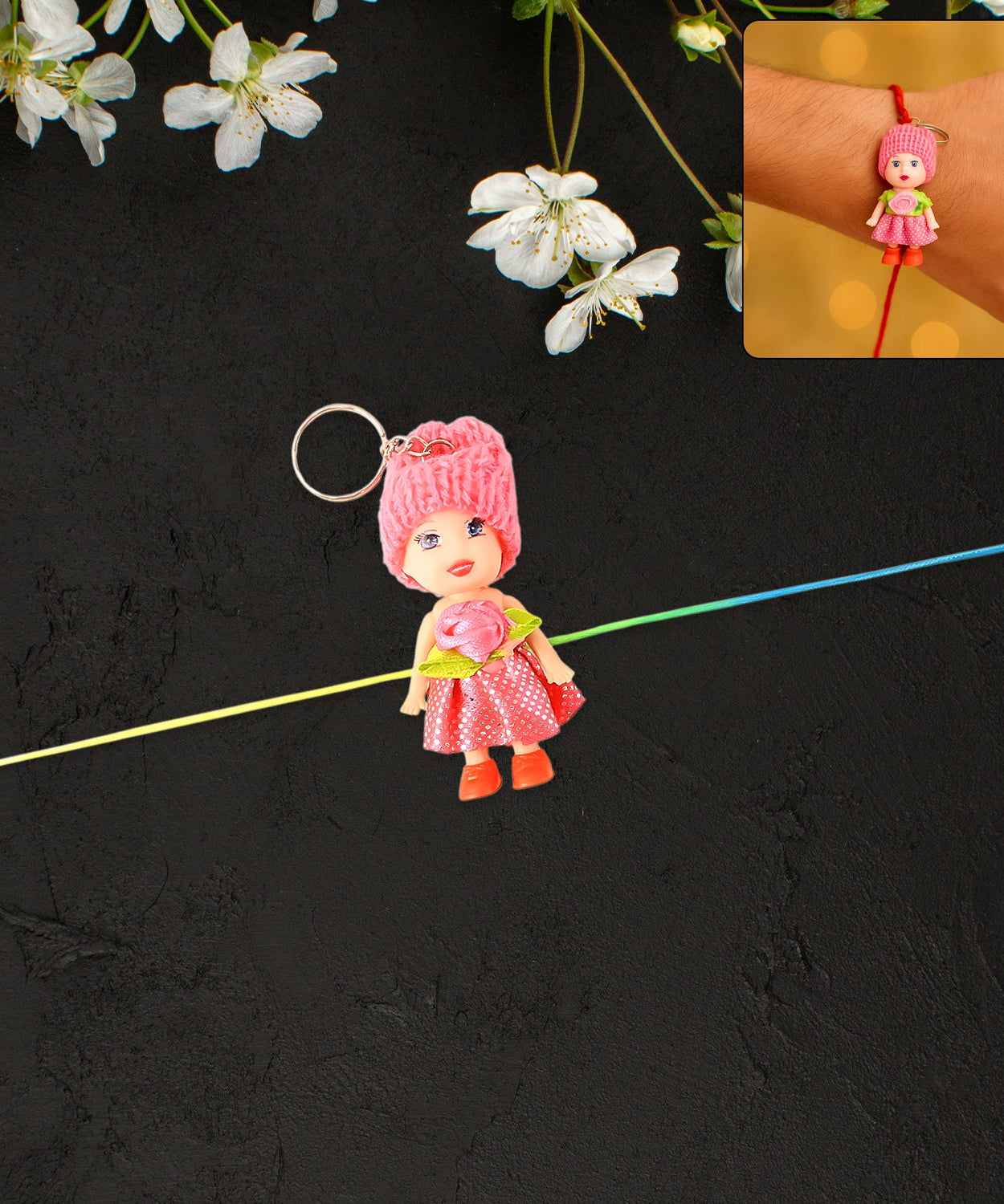 2-in-1 Kids Doll Rakhi cum Keychain – Stylish Soft Toy Rakhi for Raksha Bandhan & Daily Use as Bag or Key Ring (Mix Design)