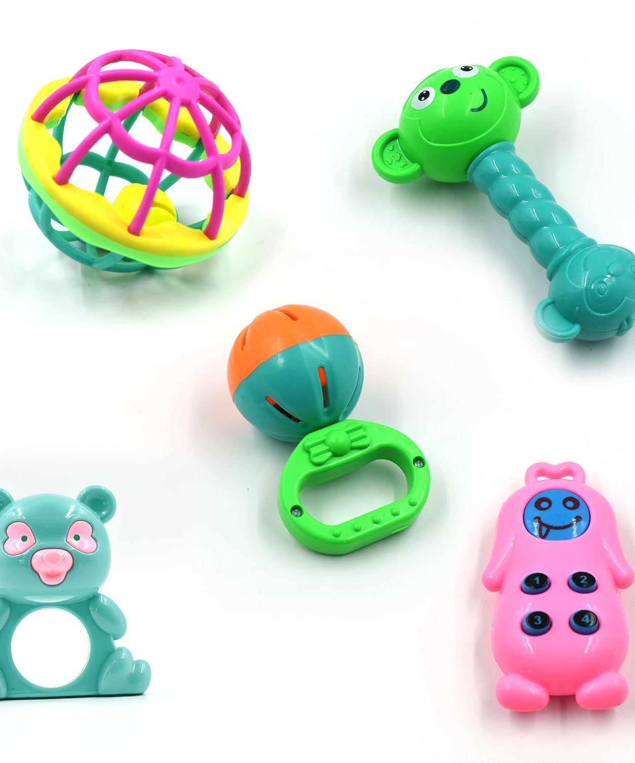 Set of baby rattles and toys