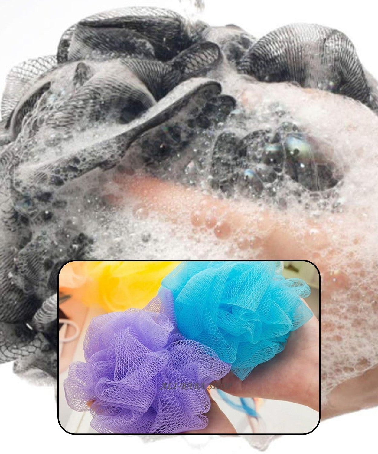 Body scrubber sponges, 6-pack, perfect for bath and shower use.