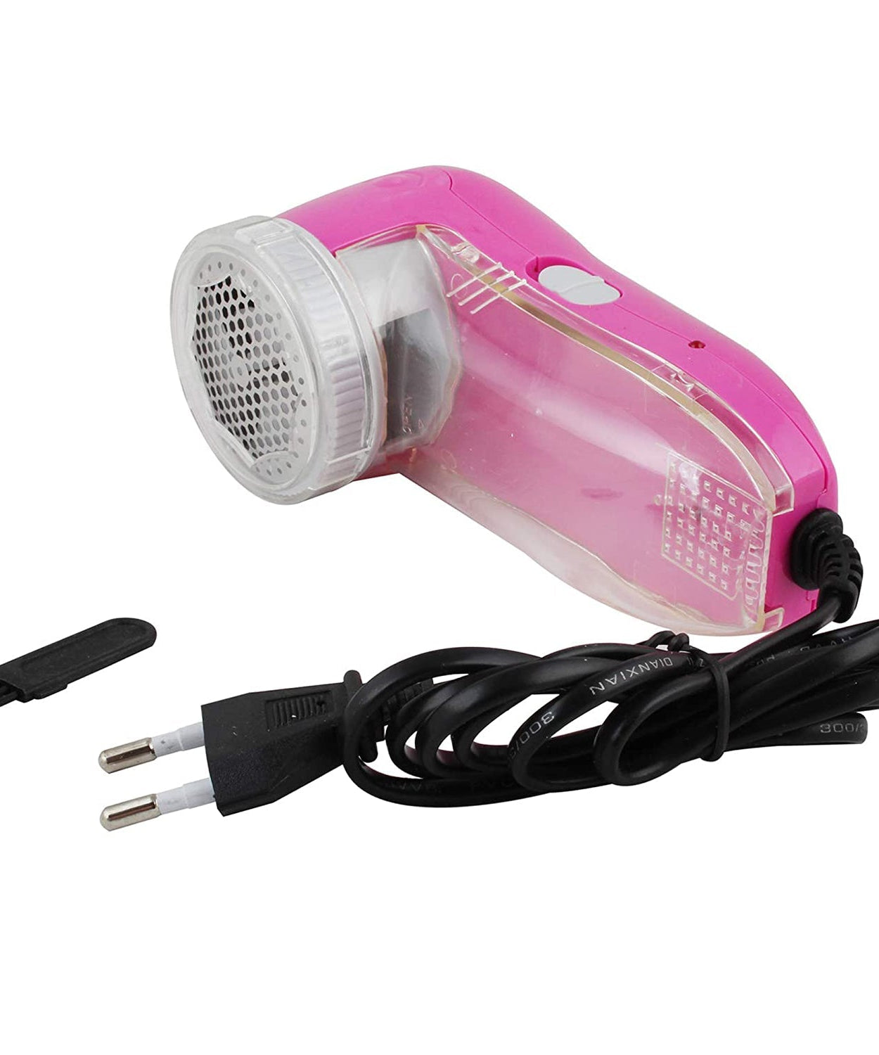 Lint remover tool in use on a woolen sweater, showcasing its effectiveness and design