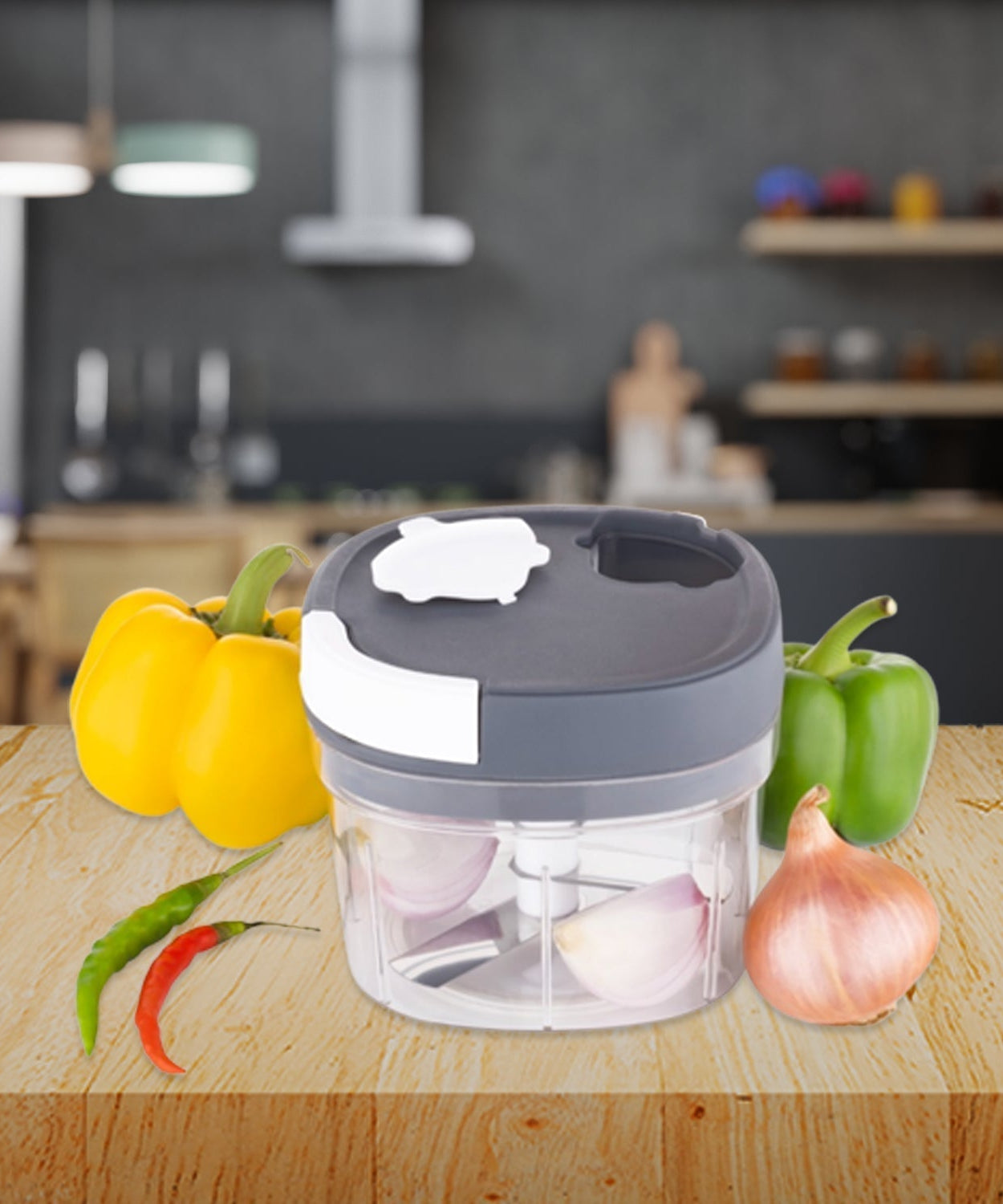 Handy chopper and slicer with a 600ML capacity for kitchen use