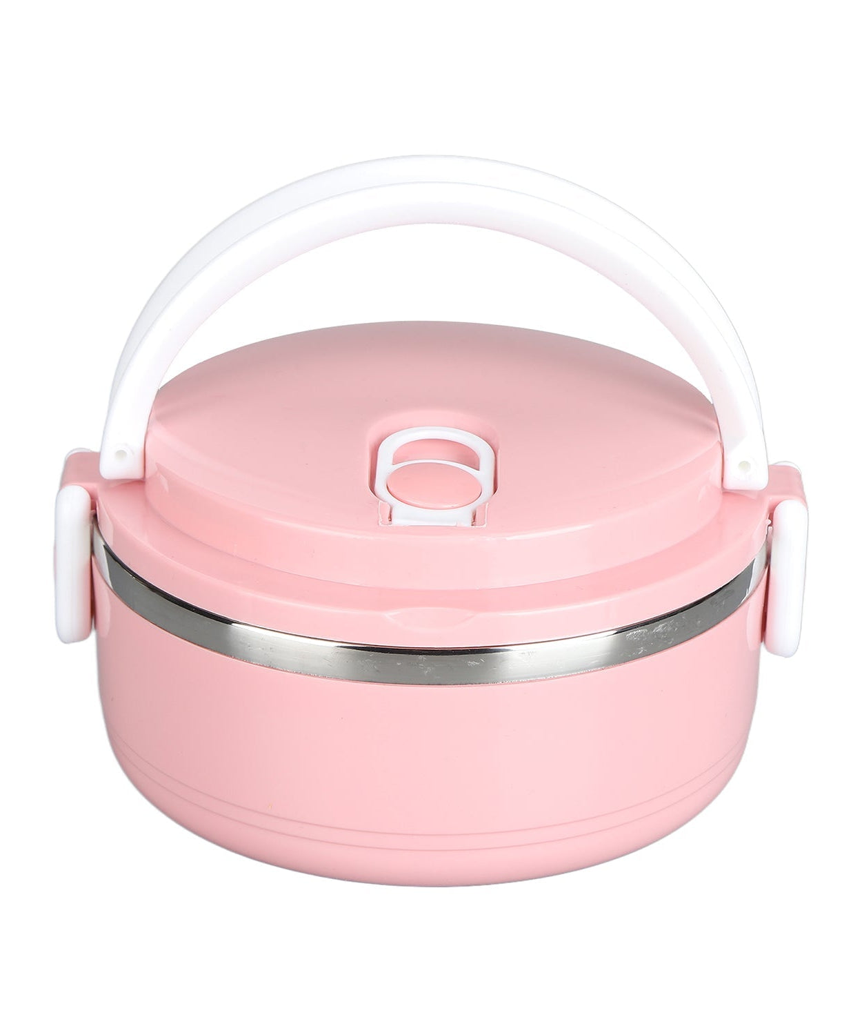 Stainless steel lunch box with one layer for keeping food hot.