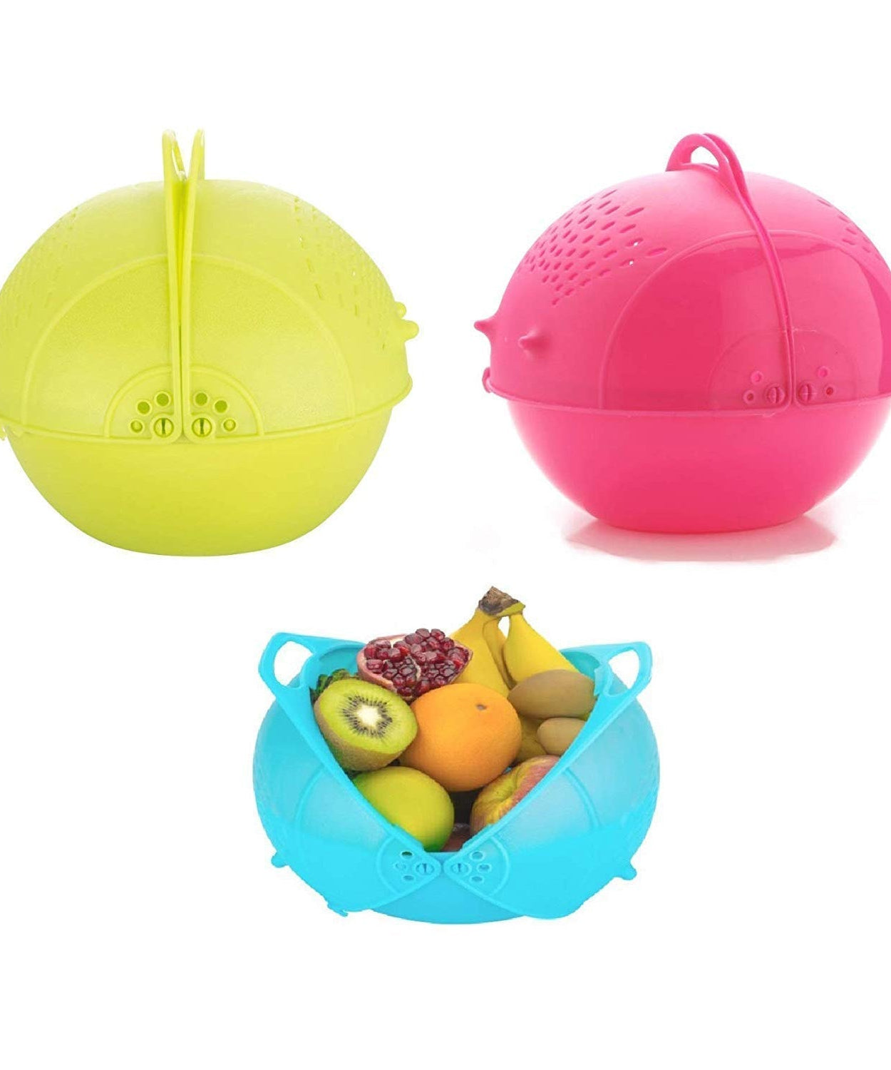 Plastic fruit and vegetable basket by Ganesh, shown from multiple views.