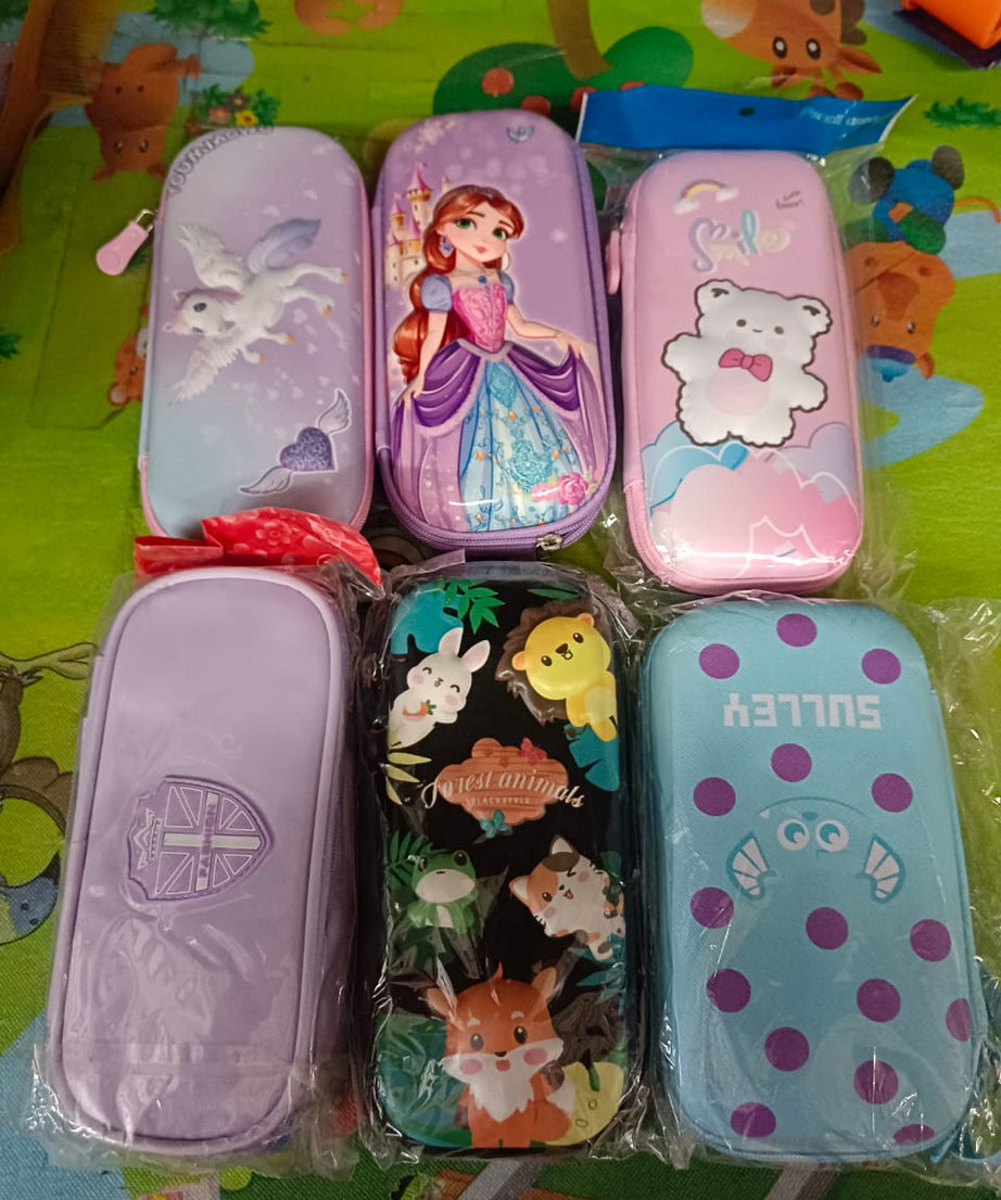 3D Cartoon Zipper Compass Box, Pencil Box (1 Pc / Mix Design)