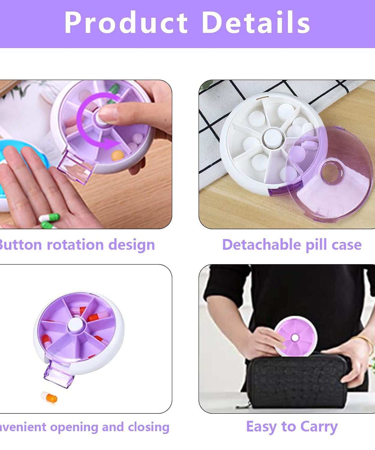 Cute 7-Day Pill Box Dispenser – Portable 7-Grid Medicine Organizer (1 Pc)