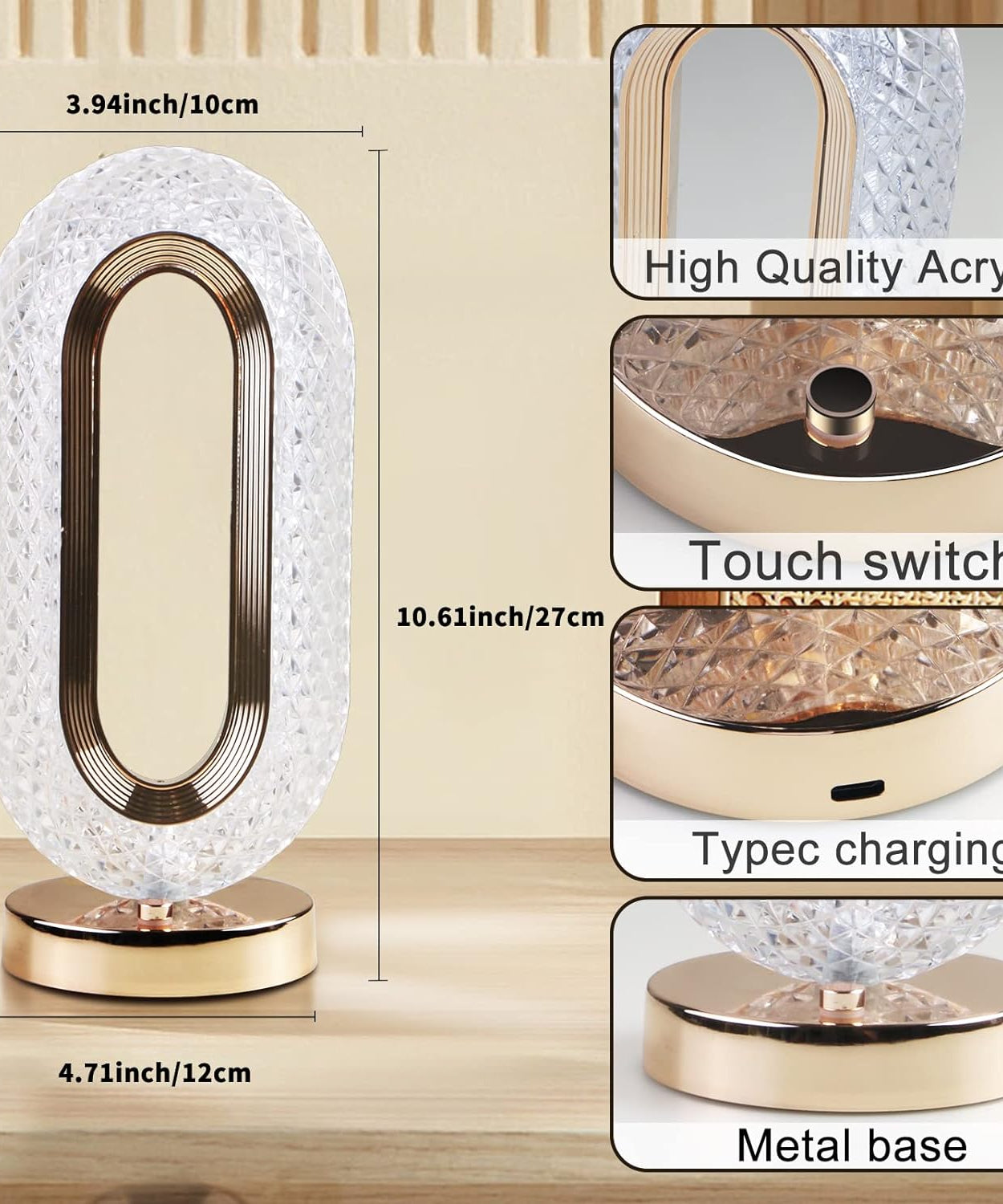 Decorative crystal lamp with USB charging and adjustable light