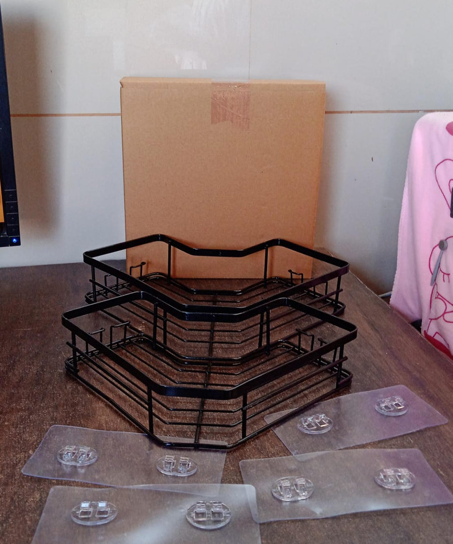 Iron Coating Self-Adhesive Corner Shelf Organizer (2 Pc)