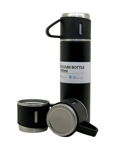 Stainless Steel Vacuum Flask Set with 3 Steel Cups Combo for Coffee Hot Drink and Cold Water Flask Ideal Gifting Travel Friendly Latest Flask Bottle. (500ml)