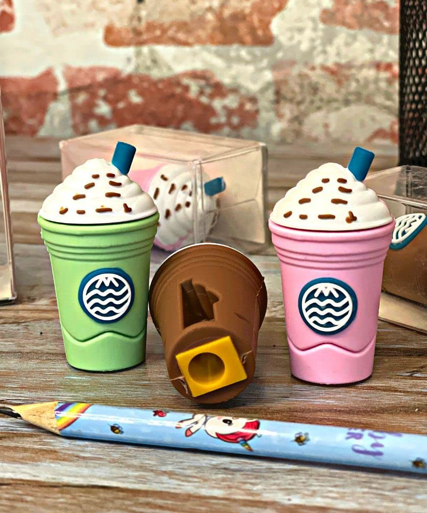2In1 3D Cute Coffee Or Ice cream Shape sharpner Like Rotary Manual Pencil Sharpener for Kids  Ice Cream Style Office School Supplies, Back to School Gift for Students,Kids Educational Stationary kit, B'Day Return Gift (1 Pc)