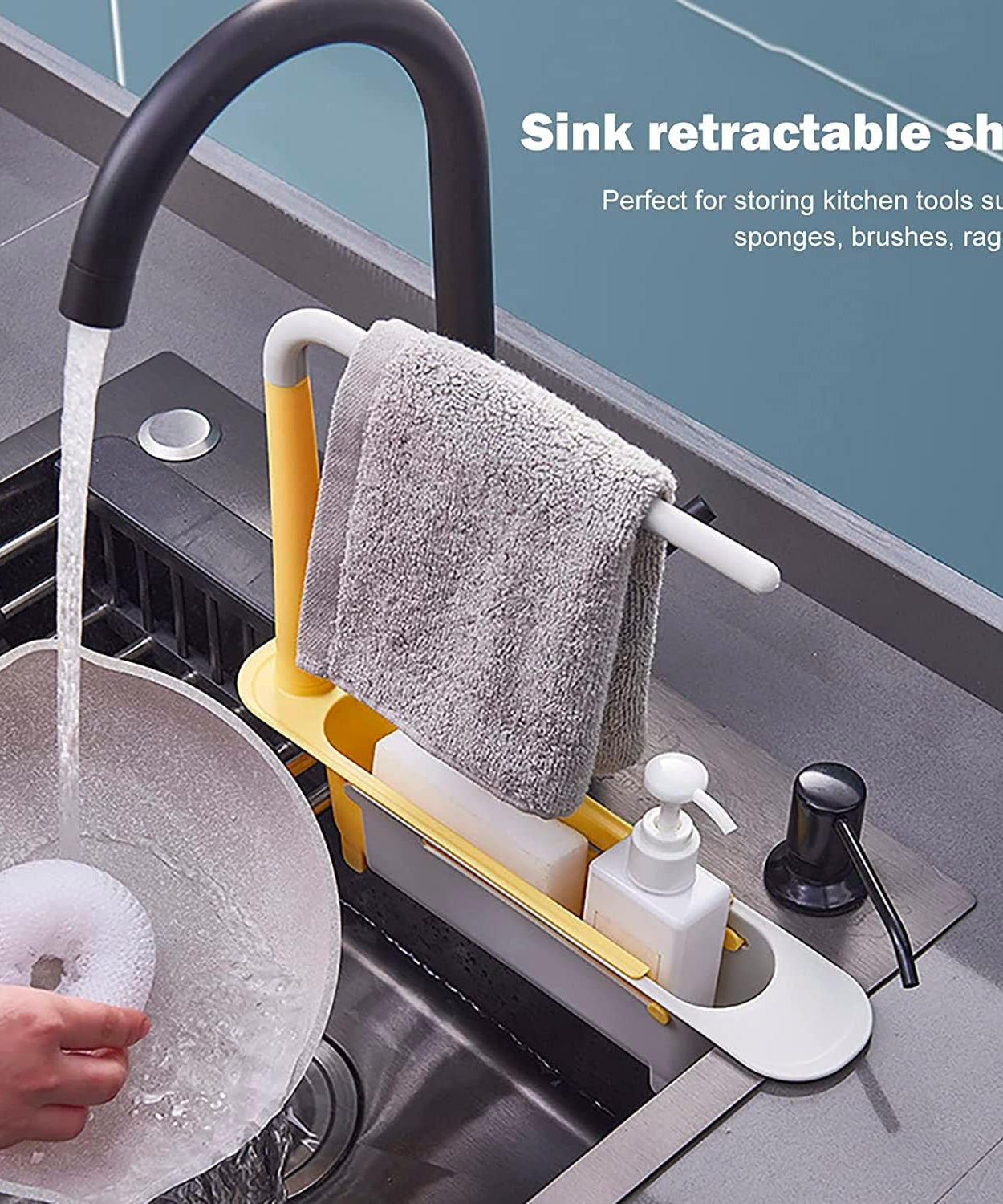 Telescopic Sink Storage Rack Material Kitchen Rag Rack Dishwashing Organizer Shelf Drain Basket Pp Under Sink Organizers ( Mic Color 1 Pc)
