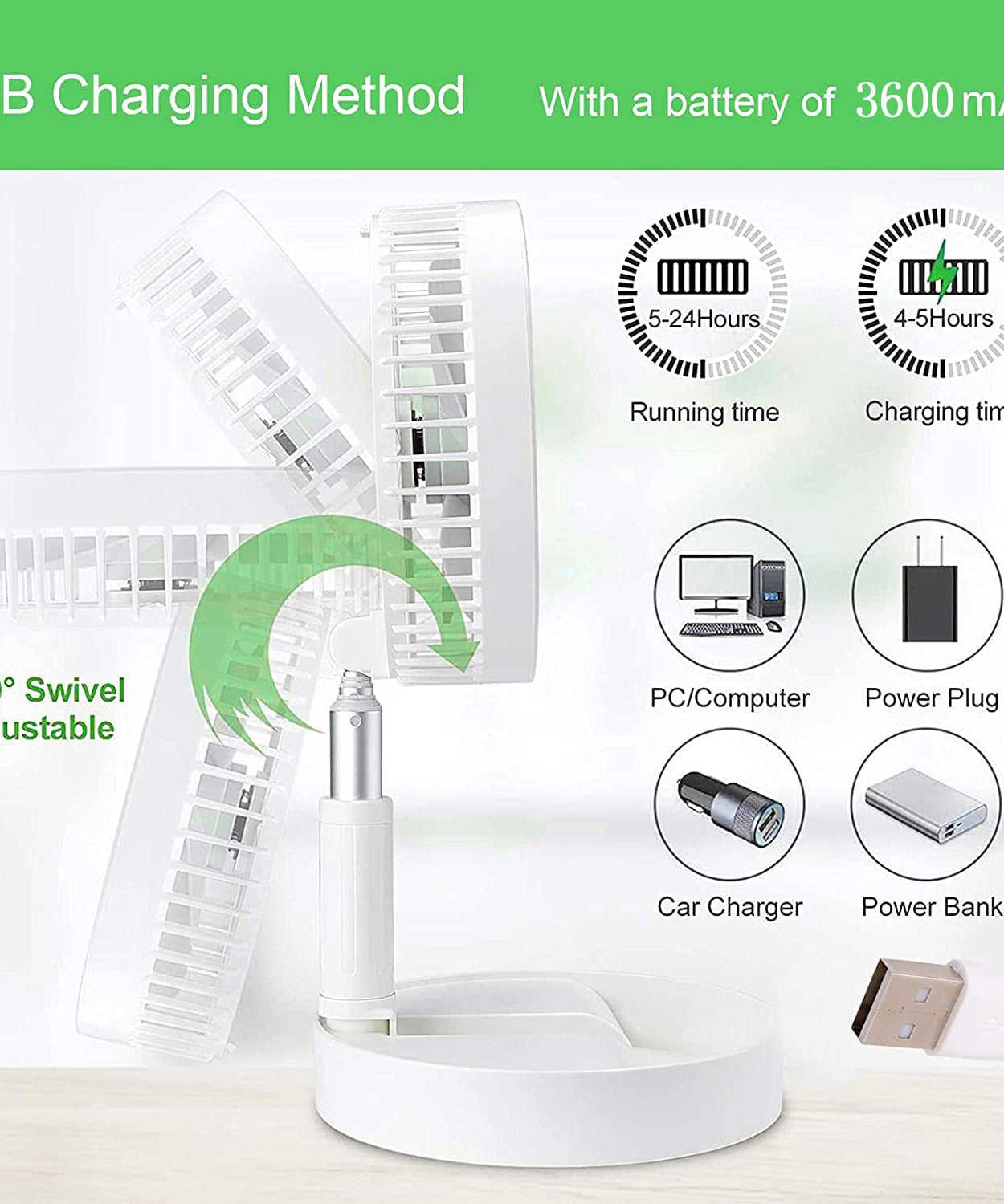 Adjustable height desk fan