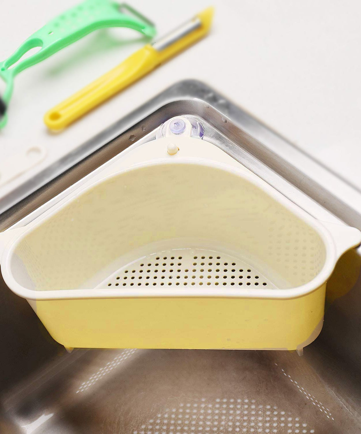 Multi-functional drainer shelf for sink in triangular shape