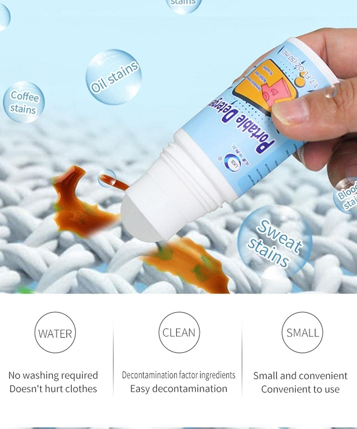 Clothes Stain Remover Bead Design Emergency Stain Rescue Roller Cleaner for Natural Fabric Removes Oil Almost All Types of Fabrics