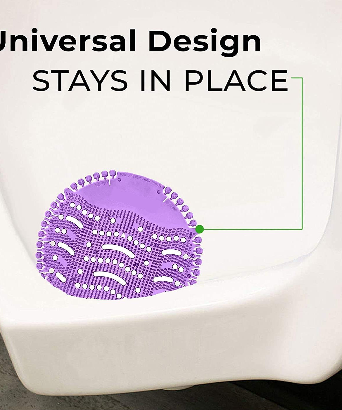 Round urinal mat with splash protection.