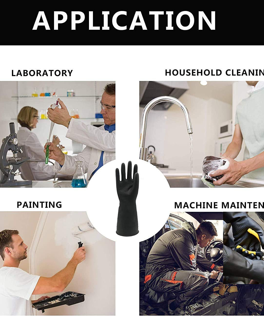 Versatile natural rubber cleaning gloves for household use.