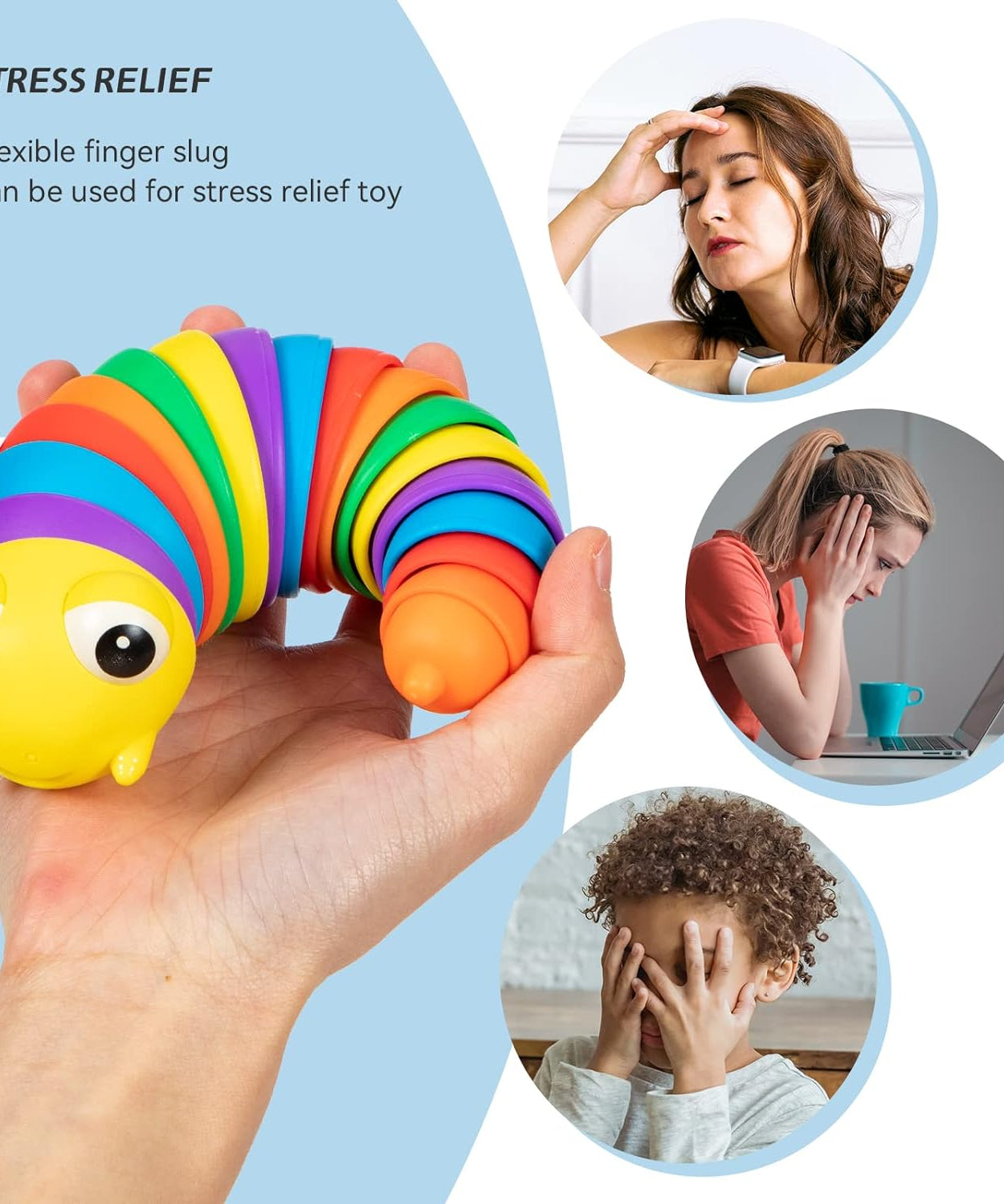 3D Rainbow Color Plastic Slug Fidget Toys, Stress Relieving Toy, Sensory Slug Toy for Boys and Girls, Finger slug Toy, for Autistic, Caterpillar Fidget Toys Stress Relief Gifts for Toddlers Kids Adults  (1 Pc)