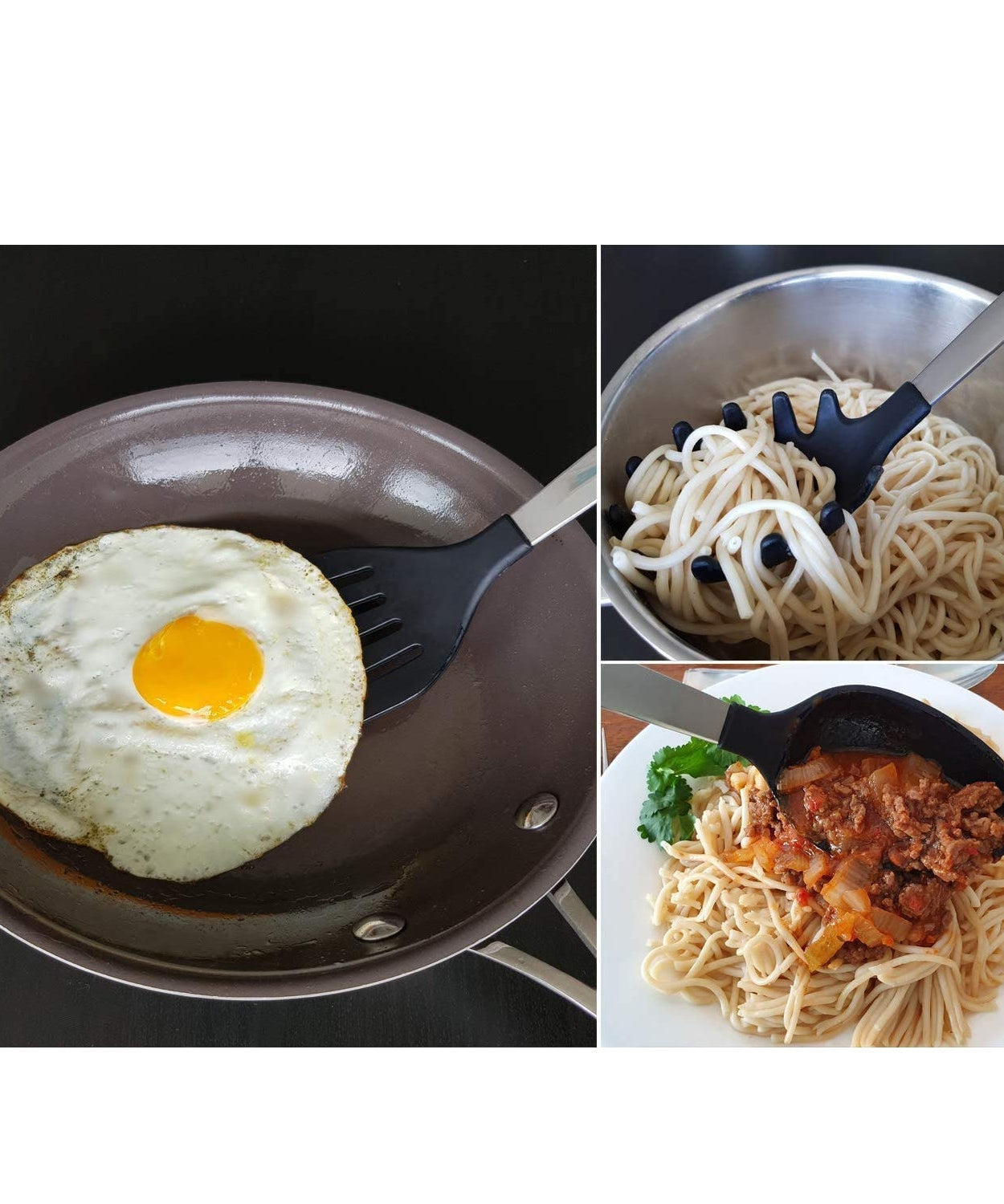 Heat-resistant spoons with ergonomic handles