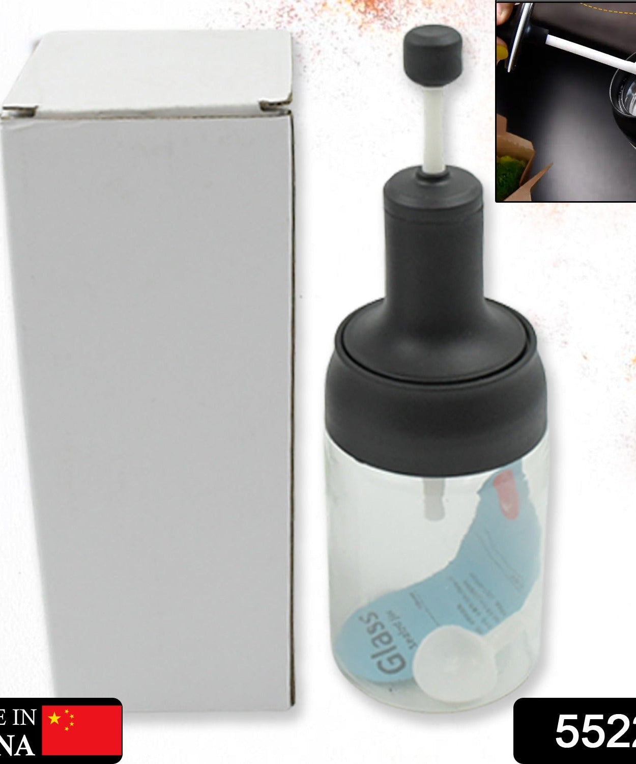 All-in-one seasoning jar with glass container and spoon.