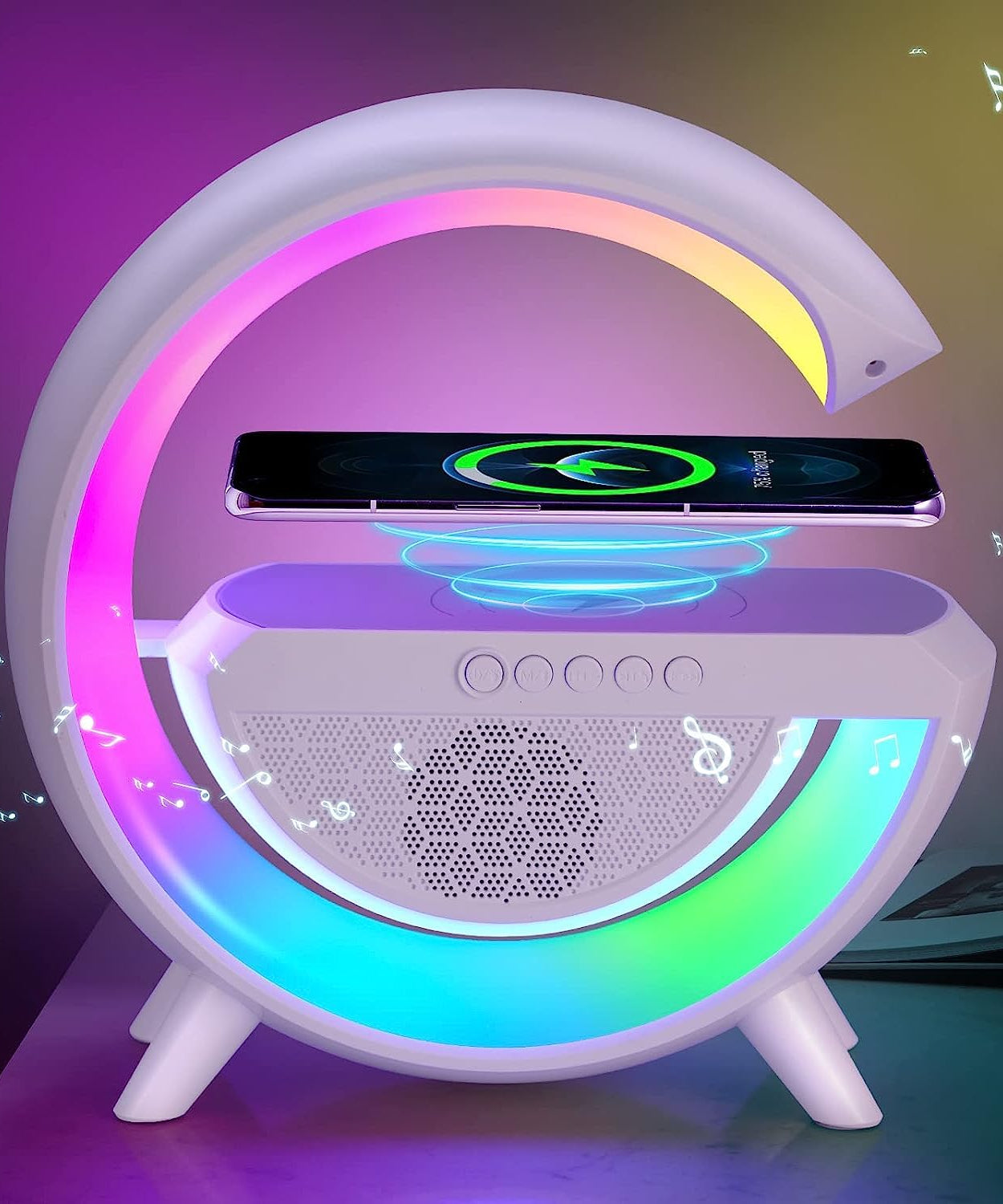 LED night lamp with Bluetooth speaker and wireless charging