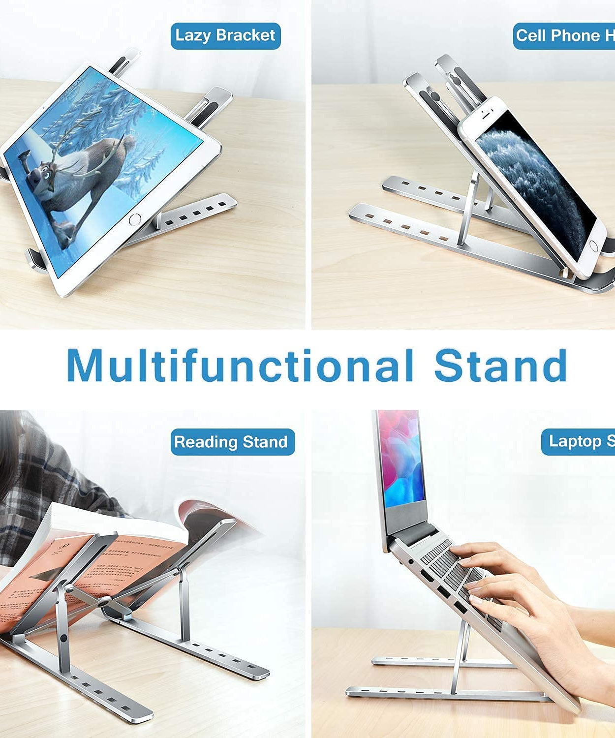 Metal Portable Laptop Stand – 6-Angle Adjustable Riser for Laptops, Phones & Tablets