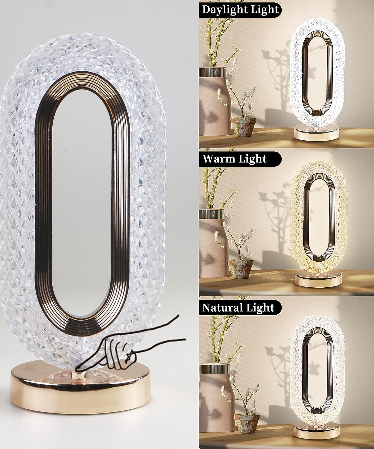 USB rechargeable crystal desk lamp with touch control