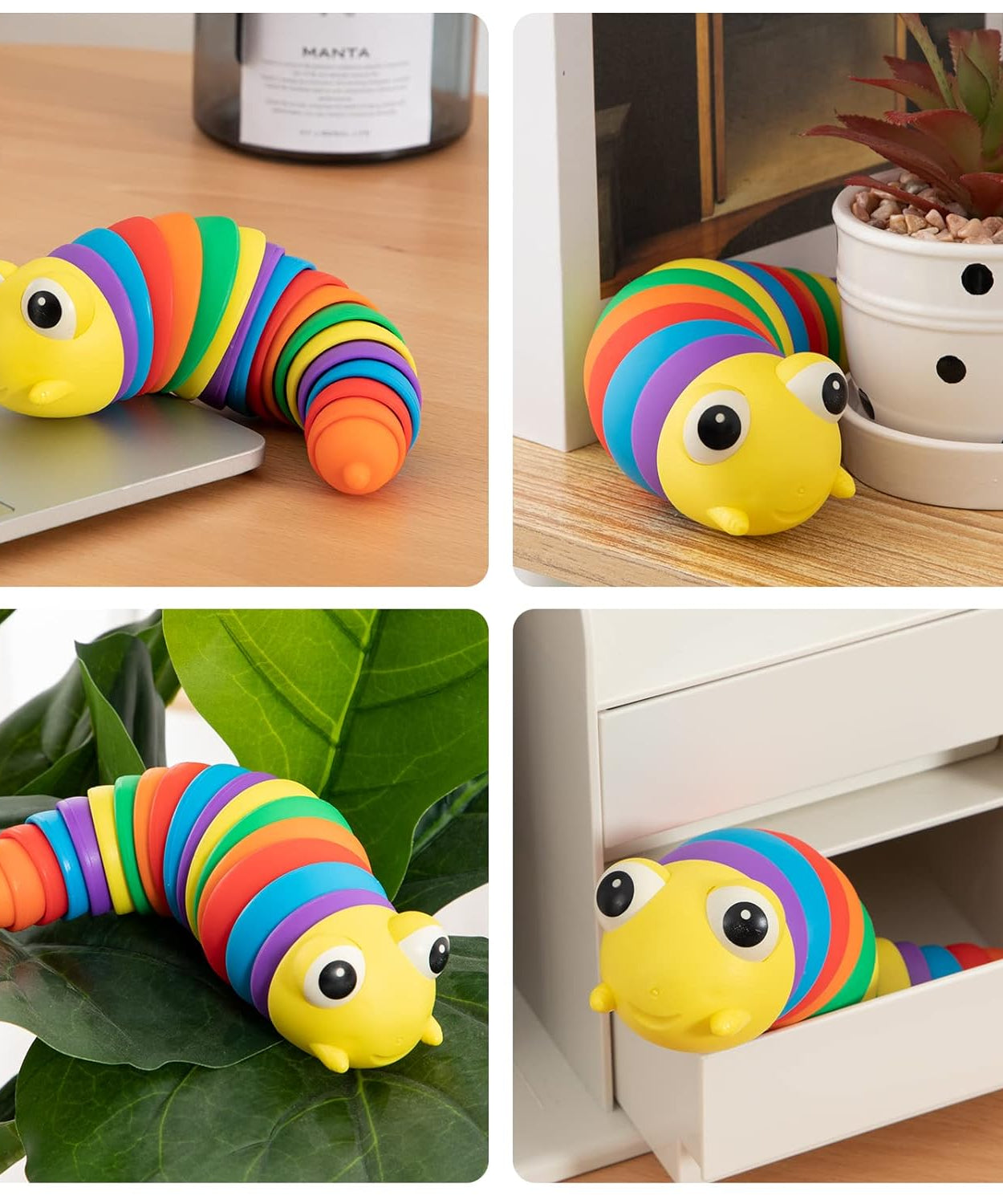 3D Rainbow Color Plastic Slug Fidget Toys, Stress Relieving Toy, Sensory Slug Toy for Boys and Girls, Finger slug Toy, for Autistic, Caterpillar Fidget Toys Stress Relief Gifts for Toddlers Kids Adults  (1 Pc)