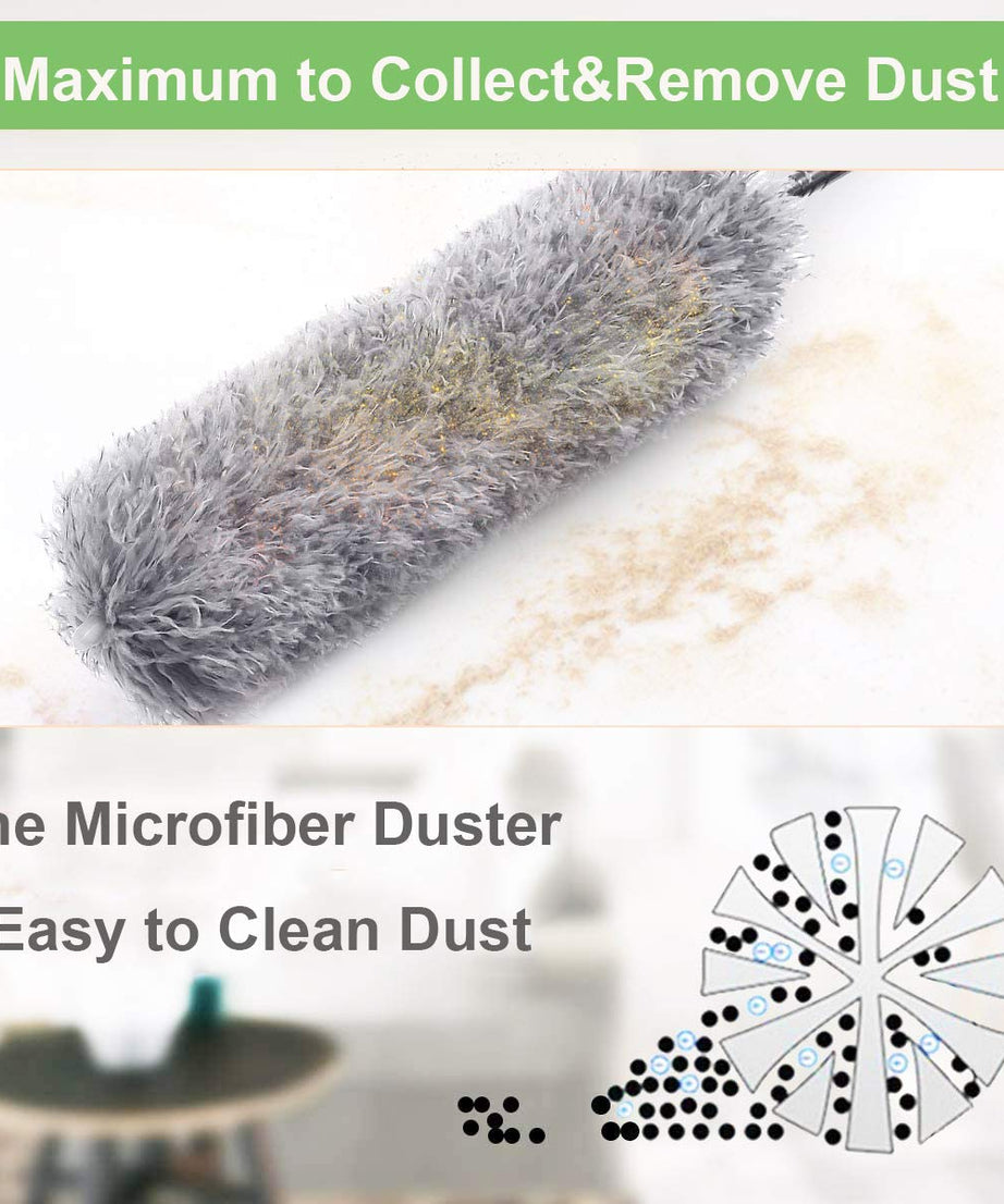 Microfiber Dusters for Cleaning, Telescoping Feather Duster with 100 inches Extendable Handle Pole, Dusting Cleaning Tools for Cleaning High Ceiling, Ceiling Fan, Blinds, Cobwebs, Furniture, Cars