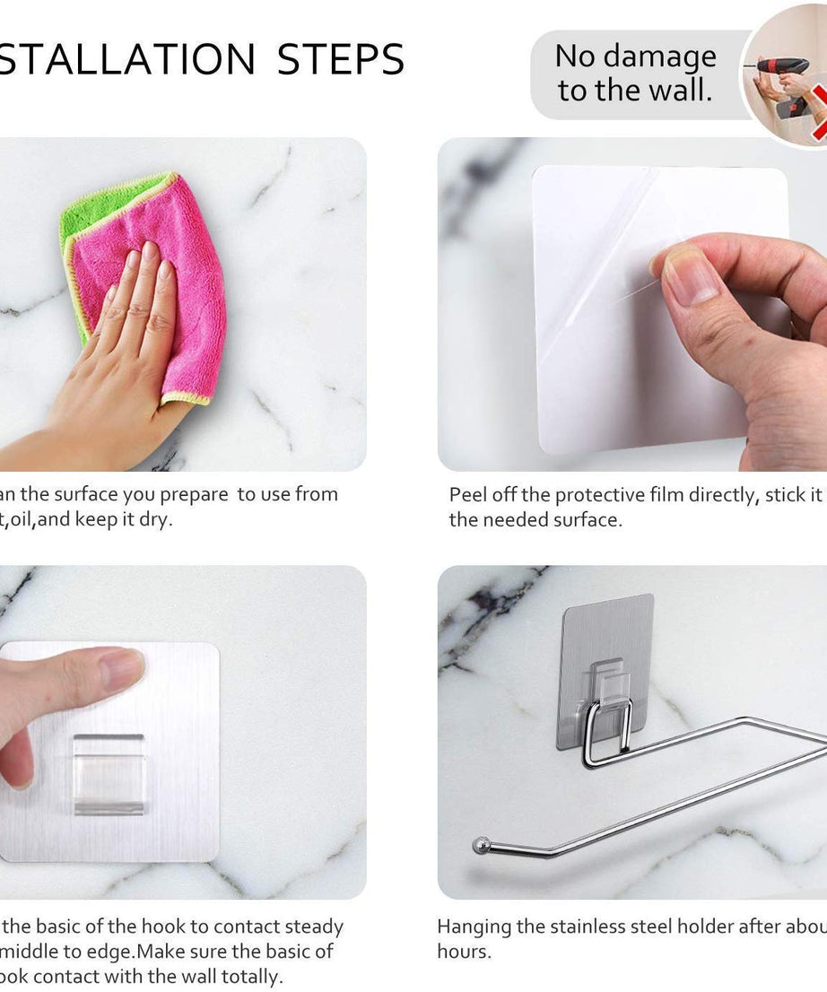 Self-adhesive paper roll holder, stainless steel, includes towel bar, for kitchen and bathroom.