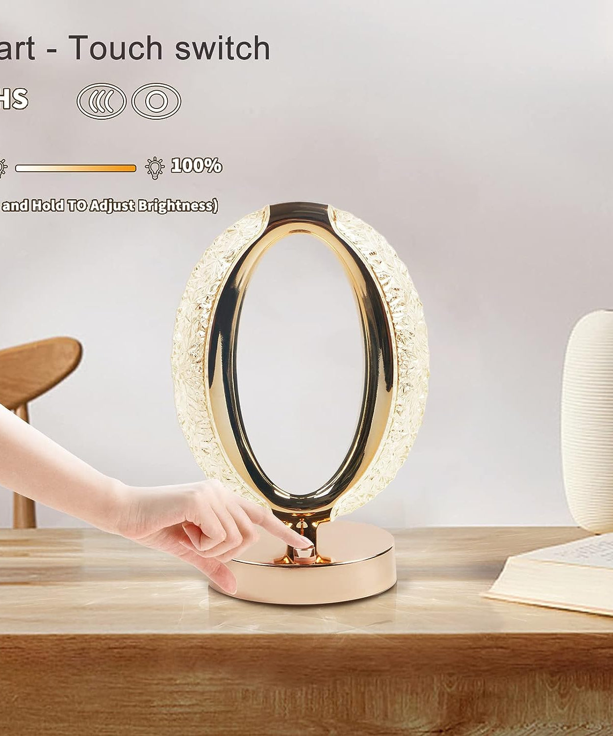 Decorative crystal table lamp with dimmable light and touch control